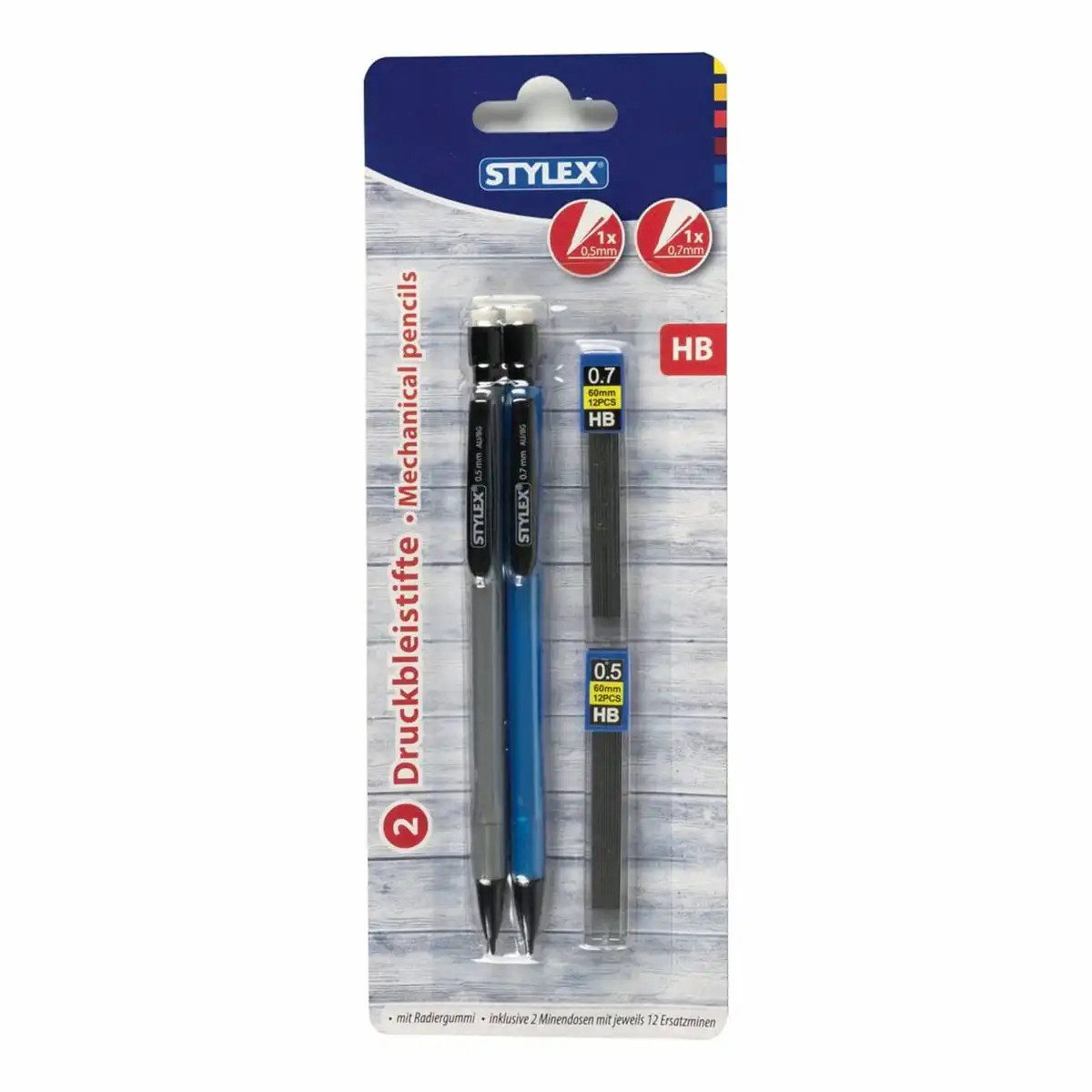 Stylex Künstlerstift STYLEX Механические карандаши Set 2-teilig - 0,5mm & 0,7mm mit Radiergummi un