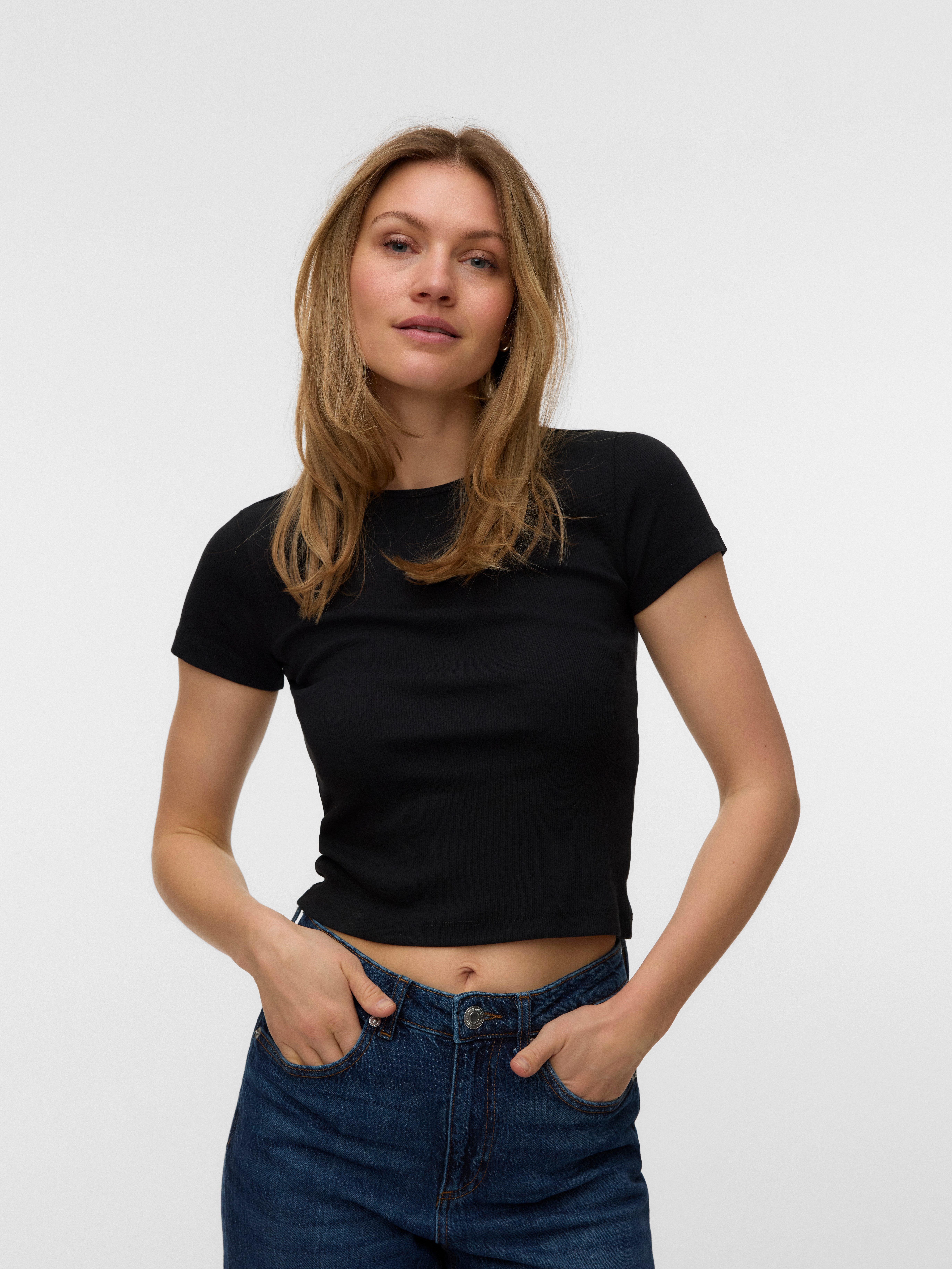 Vero Moda Kurzarmshirt VMCHLOE SS SHORT TOP JRS 2-PACK NOOS (Packung, 2-tlg) Baumwollmischung