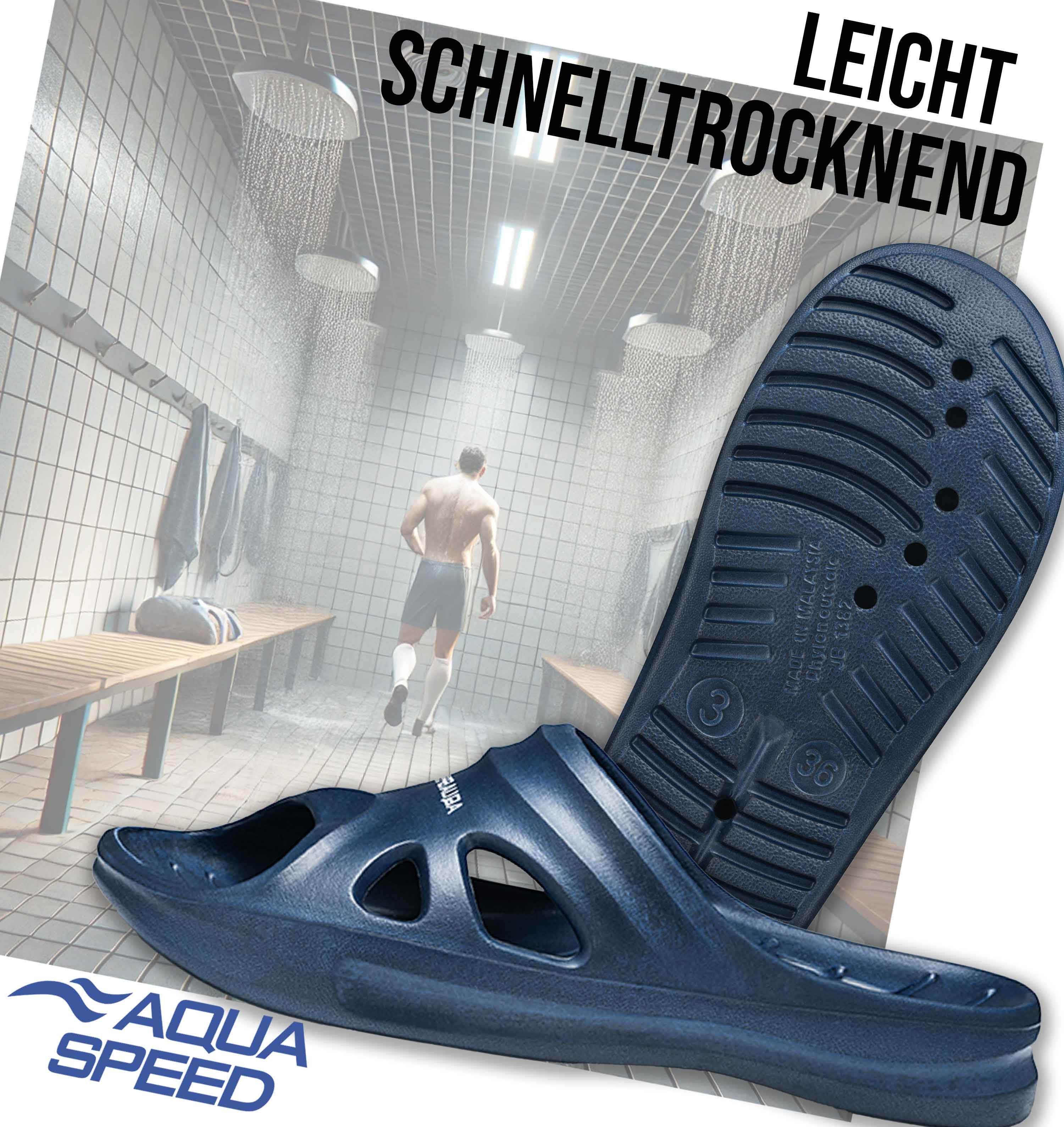 Aqua Speed Badelatschen FLORIDA + Mikrofaserhandtuch Damen Herren Kinder Badepantolette