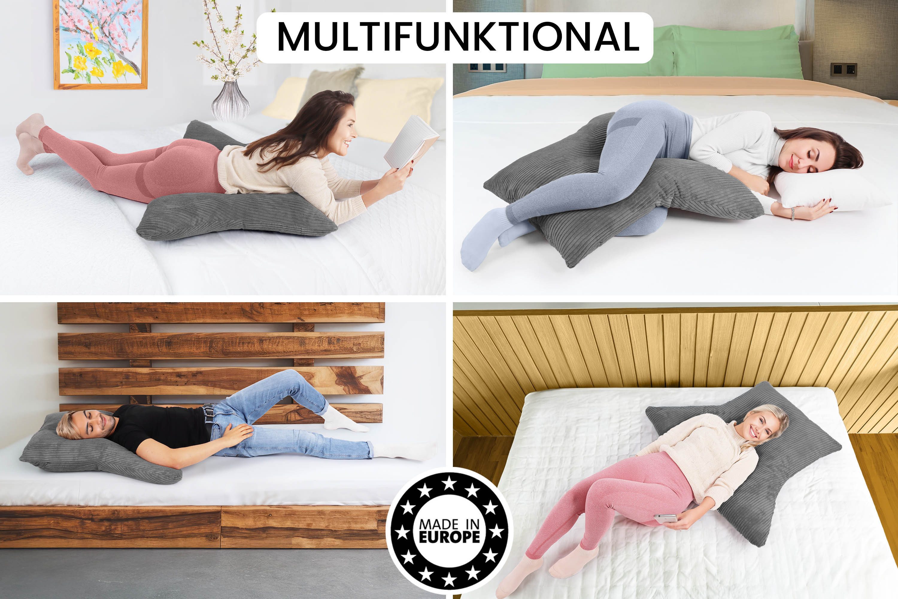 Amilian Schlafkissen - Lesekissen für Bett und Sofa - Seitenschläferkissen - Stillkissen, Seitenschläfer, Rückenlage, Schlafkissen für Seitenlage, Kissen mit Füllung und abnehmbarem Bezug - Stillhilfe