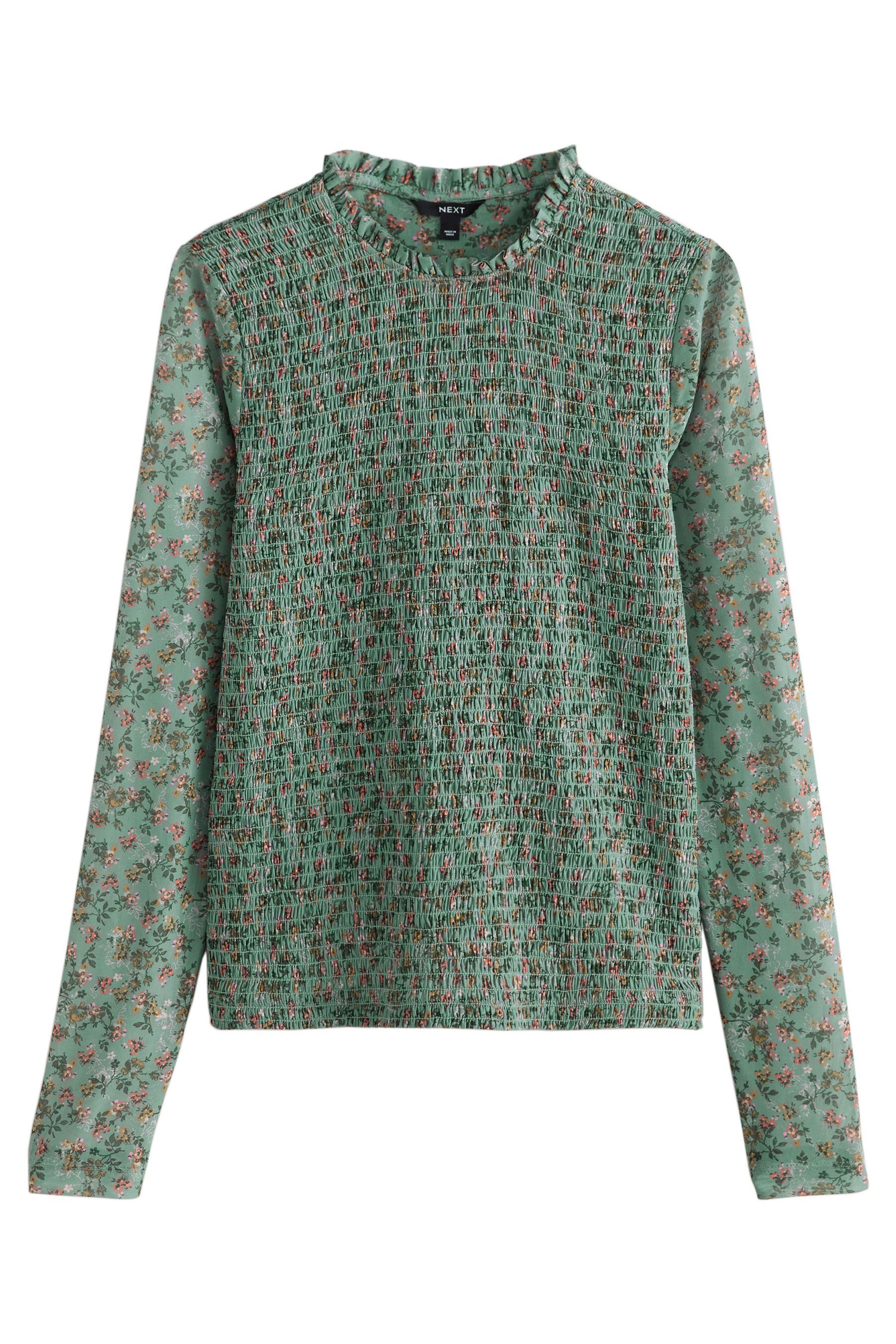 Next Langarmbluse Gesmoktes Langarmoberteil mit Mesh günstig online kaufen