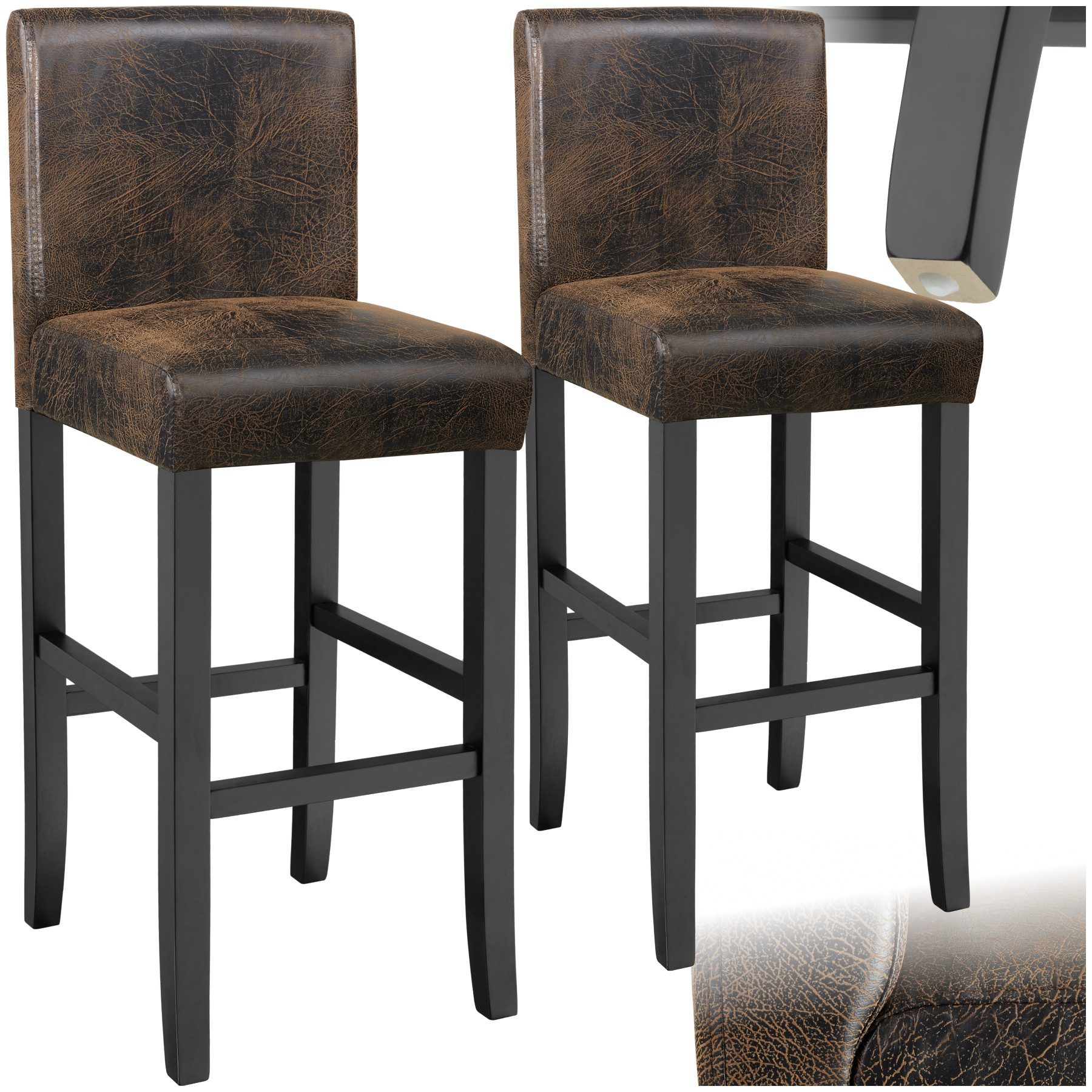 tectake Barhocker Barstuhl aus Kunstleder, gepolstert mit Rückenlehne, Stuh günstig online kaufen