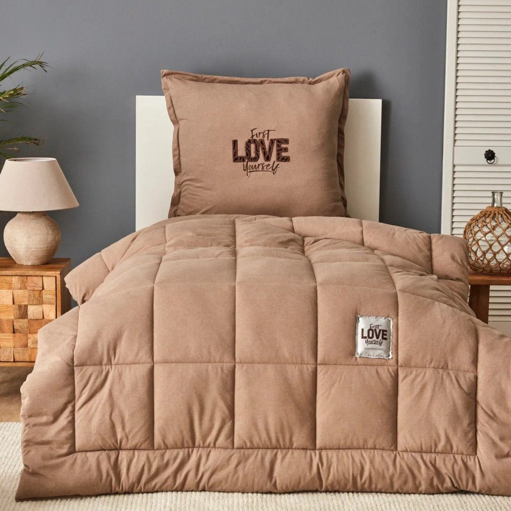 Karaca Bettwäsche Karaca Motto 135x200 cm Bettwäsche-Set aus Baumwolle 3 teilig, Beige