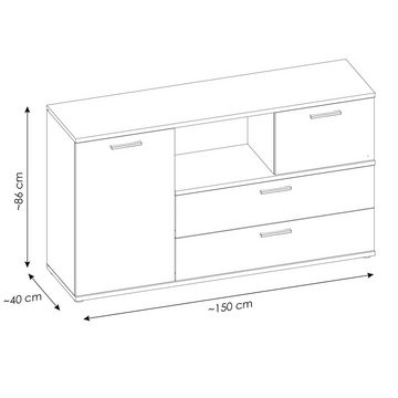 Lomadox Sideboard TOMAR-129, mit Beleuchtung, Eiche mit weiß und grau, B/H/T ca. 150/86/40 cm