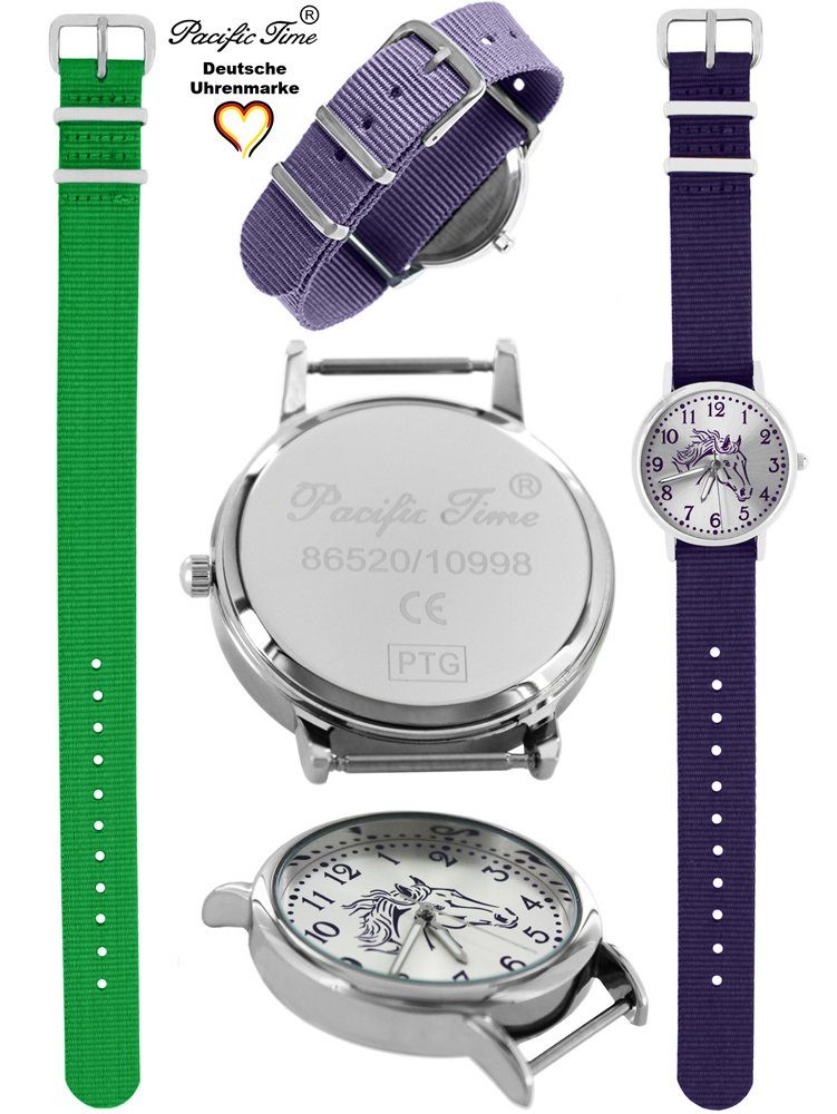 Set Mix Quarzuhr violett Match - Pferd violett Wechselarmband, Kinder Armbanduhr Time Design und grün und Gratis Versand Pacific