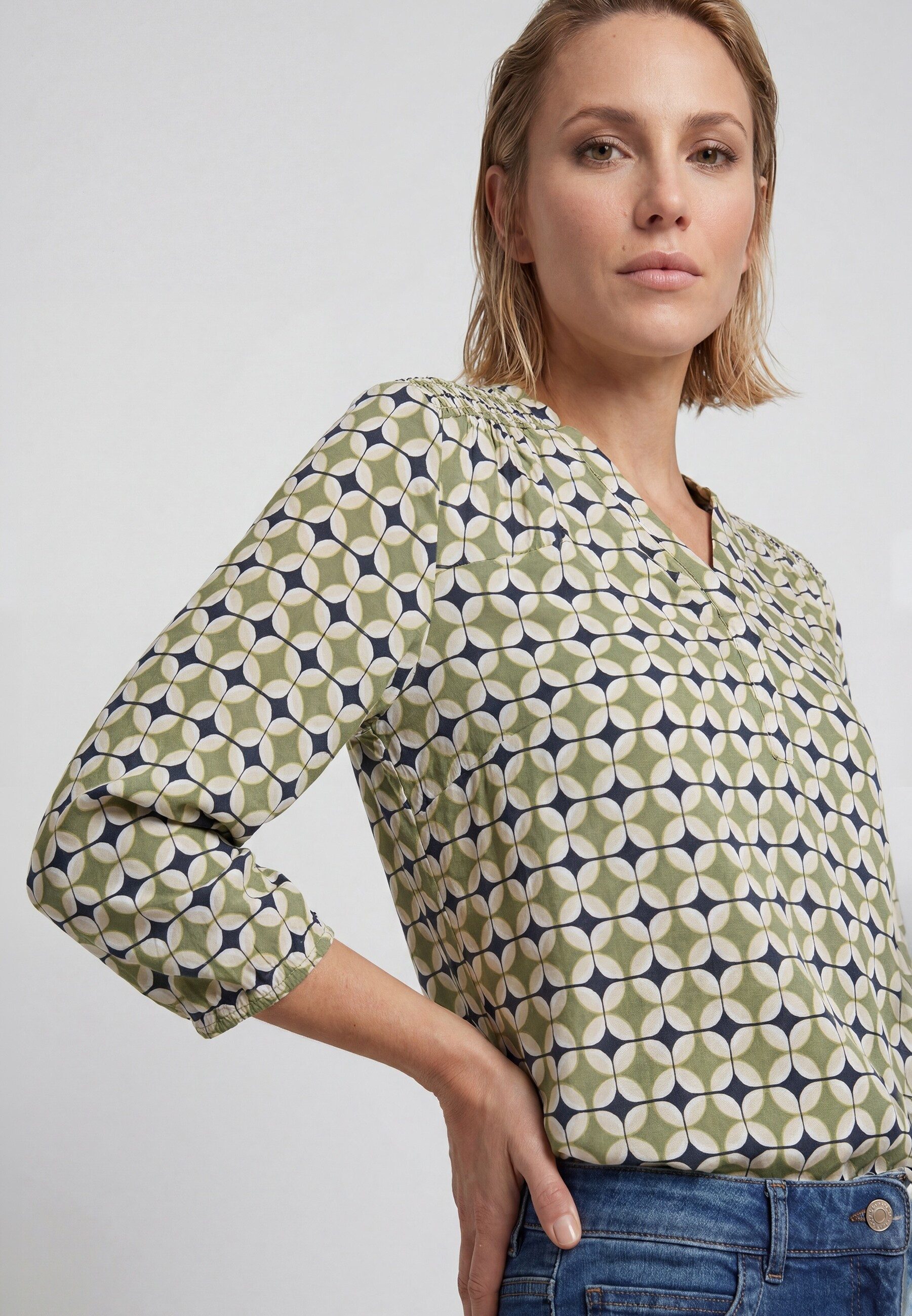 Olsen Tunikashirt Shirt mit Allover-Dessin und Tunikaausschnitt