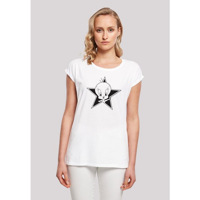 F4NT4STIC T-Shirt Extended Shoulder T-Shirt 'Looney Tunes Tweetie' Damen Premium Merch Regular-Fit Kurze Ärmel Bedruckt