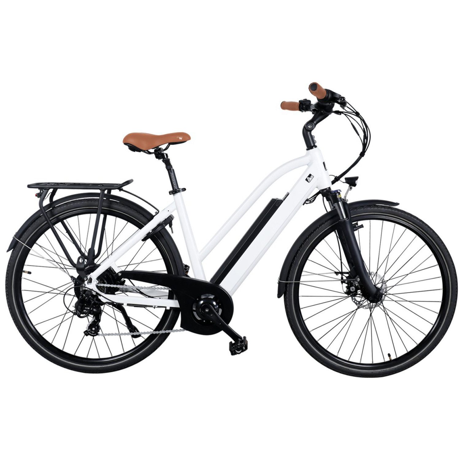 AsVIVA E-Bike Trekkingrad, Cityrad B15 28 Zoll, 7 Gang Shimano Shimano Tourney / SIS RevoShift Schaltwerk, Kettenschaltung, Heckmotor, 504 Wh, 250W Bafang-Motor, Gepäckträger, Samsung Akku