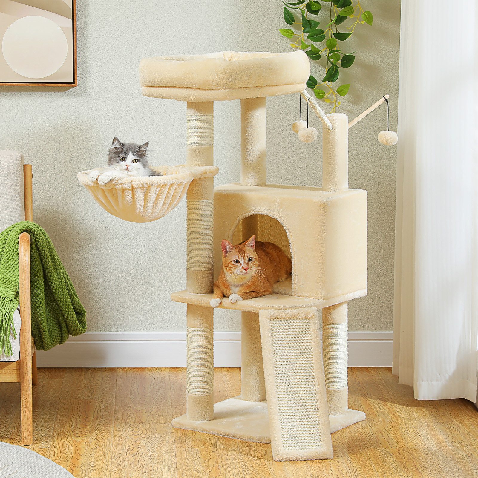 Kratzbaum Mehrstöckiger Katzenturm für Wohnungskatzen, 105cm Höhe