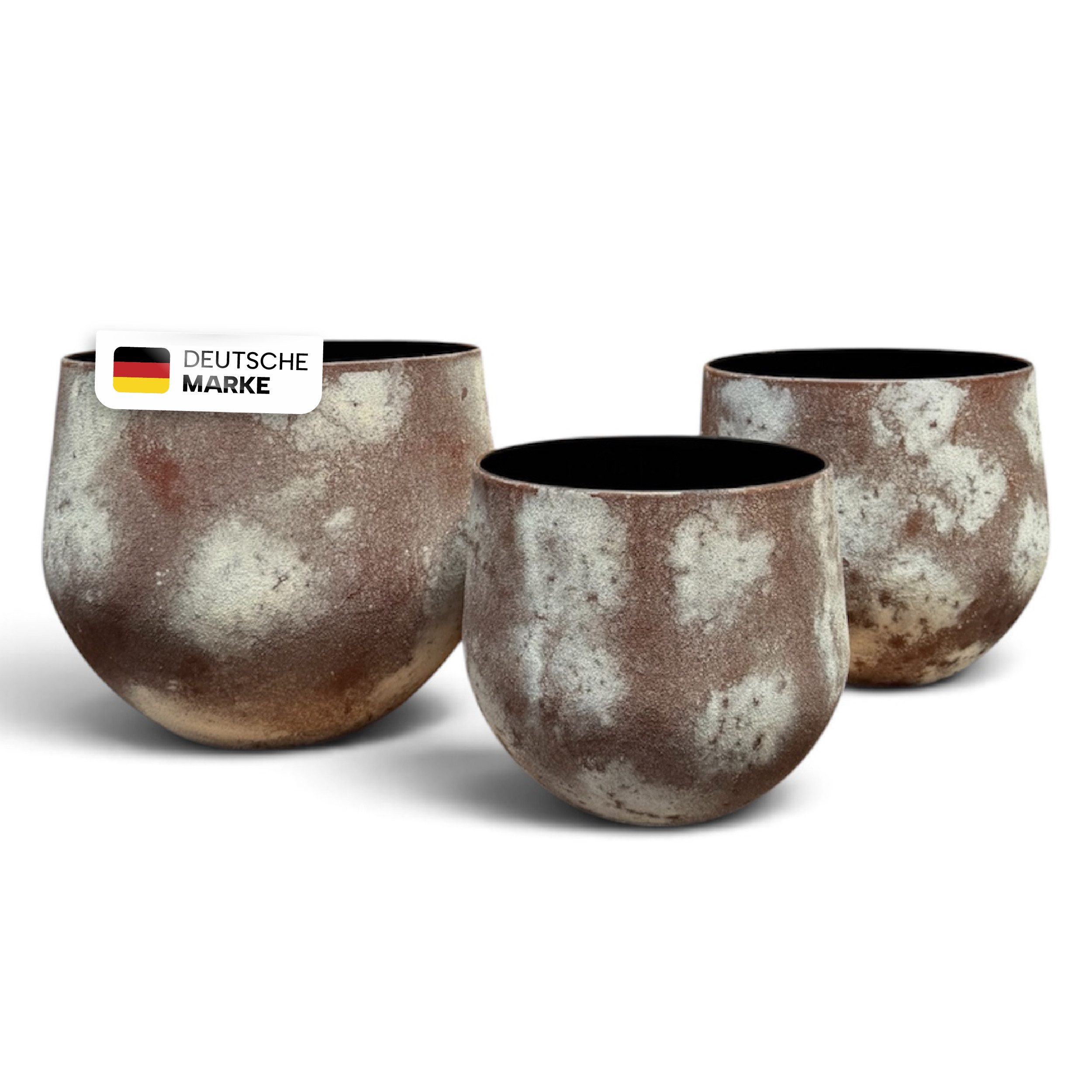 NATIV Blumentopf Pflanztöpfe Metall, 3er-Set, Bronze-Silber, strukturierte Antik-Optik, besonders leicht