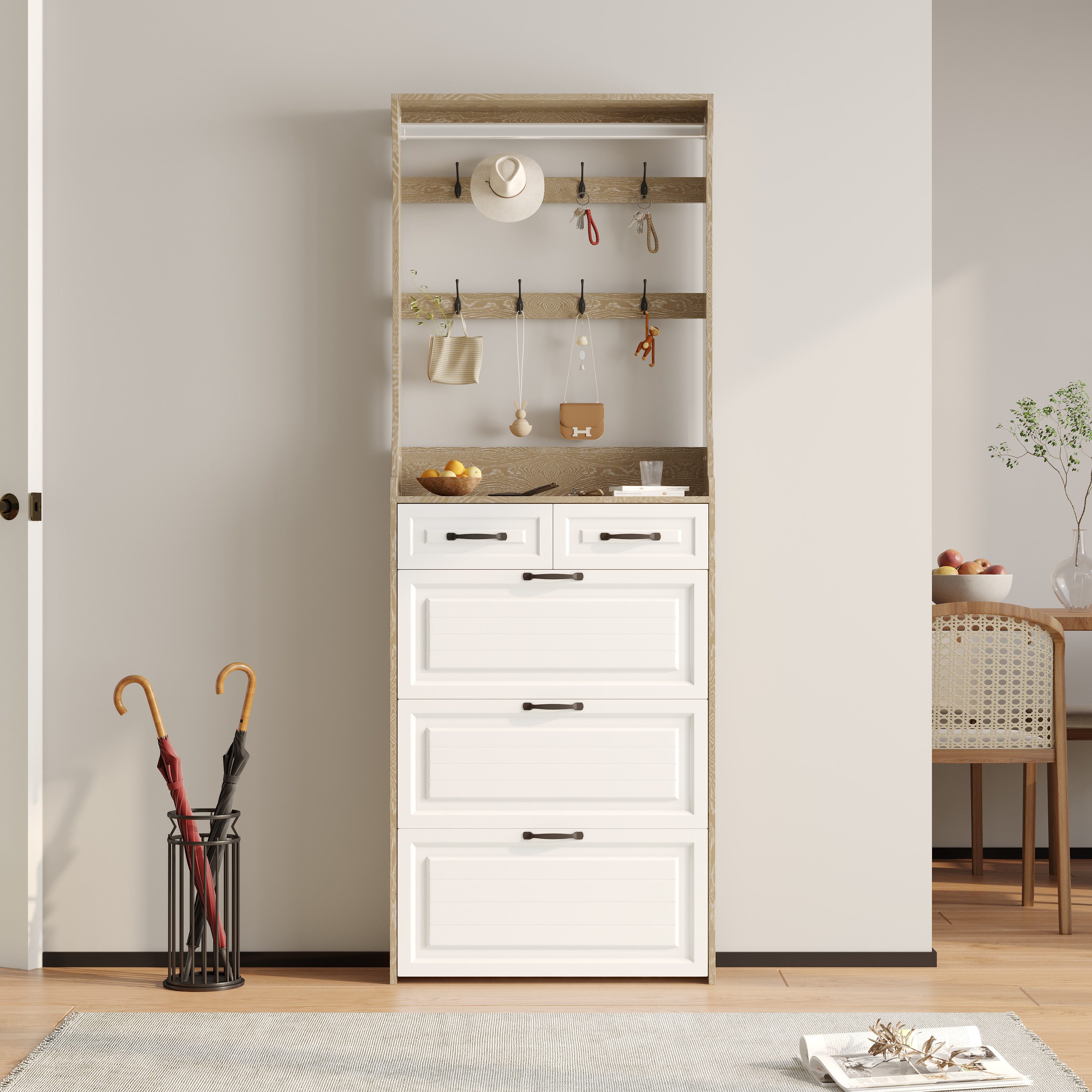 Gotagee Schuhschrank Schuhkipper mit Kleiderbügeln Schuhaufbewahrung Wohnzimmerschrank