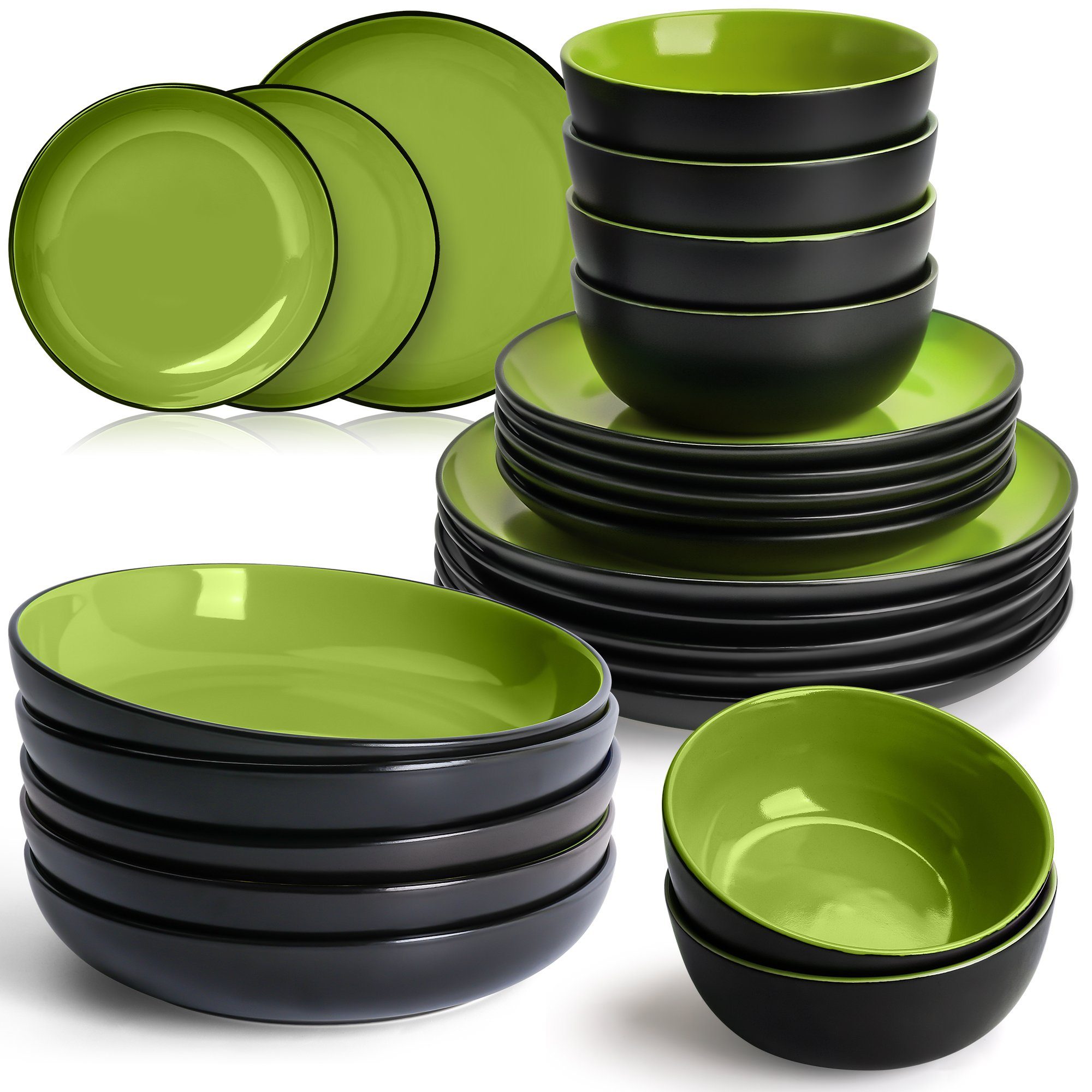 MiaMio Tafelservice Tafelservice 24tlg Geschirrset 6 Personen Kombiservice Keramik - Grün (24-tlg), 6 Personen, Keramik