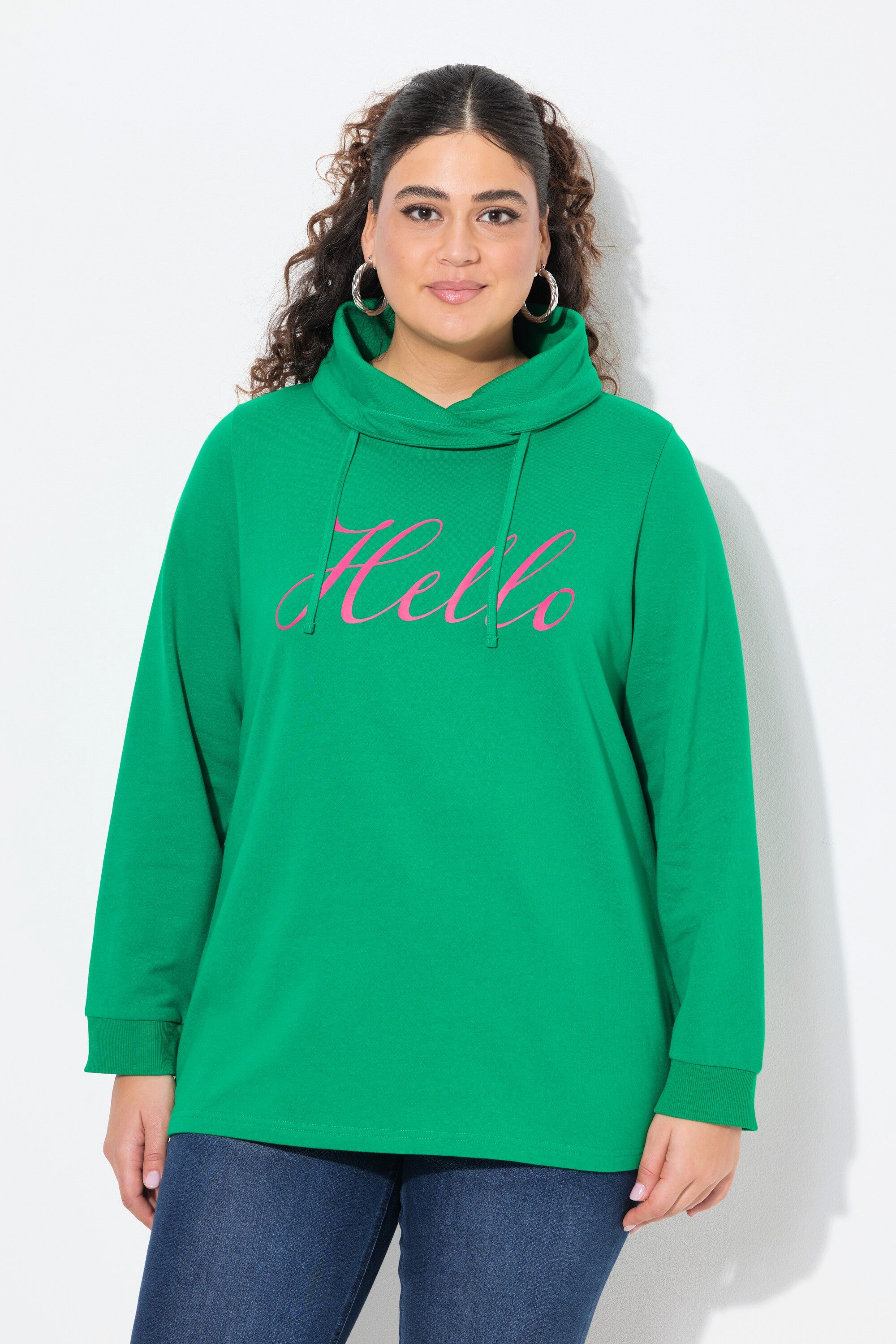Ulla Popken Sweatshirt Sweatshirt Classic Fit HELLO Stehkragen günstig online kaufen