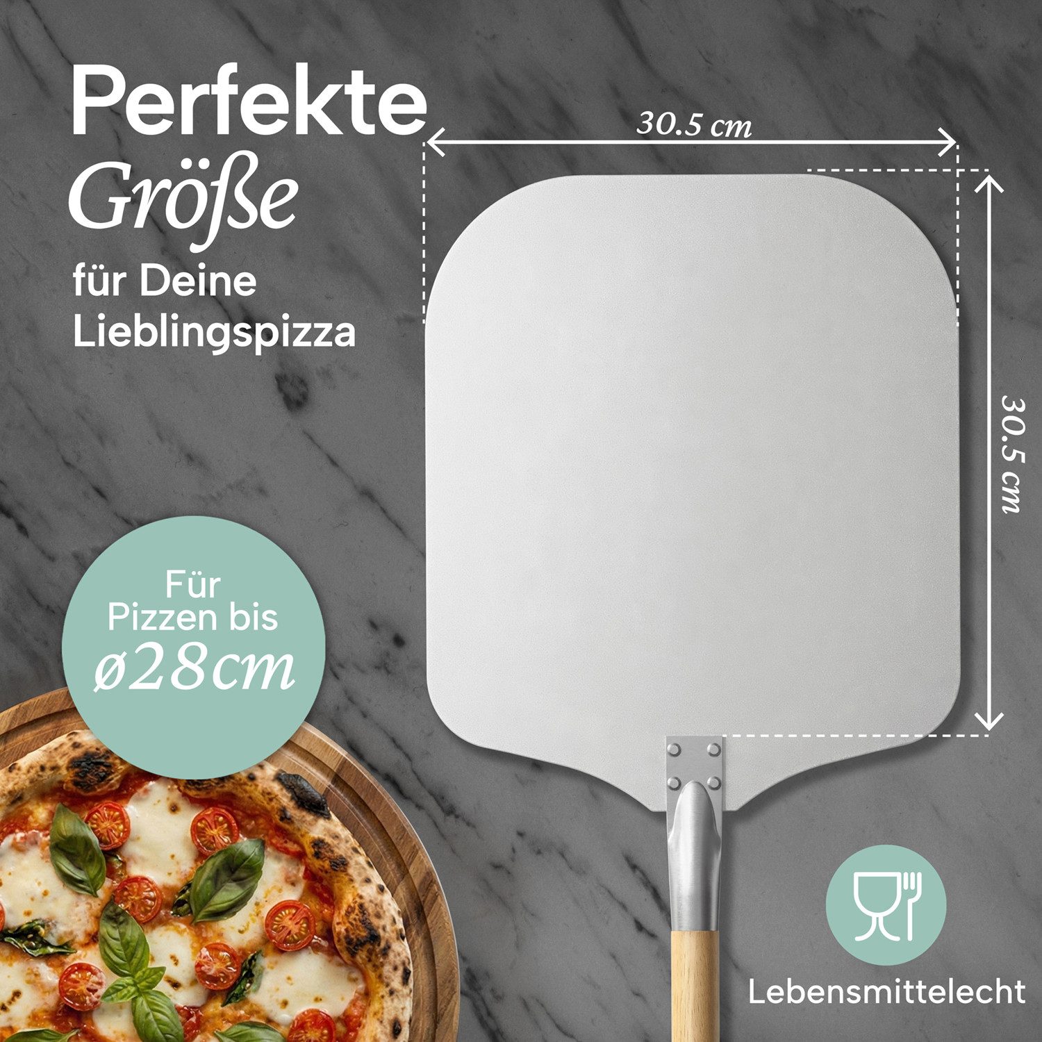 Blumtal Pizzaschieber Pizzaschaufel mit großer Fläche und abnehmbaren Griff, 30,5cm x 30,5cm