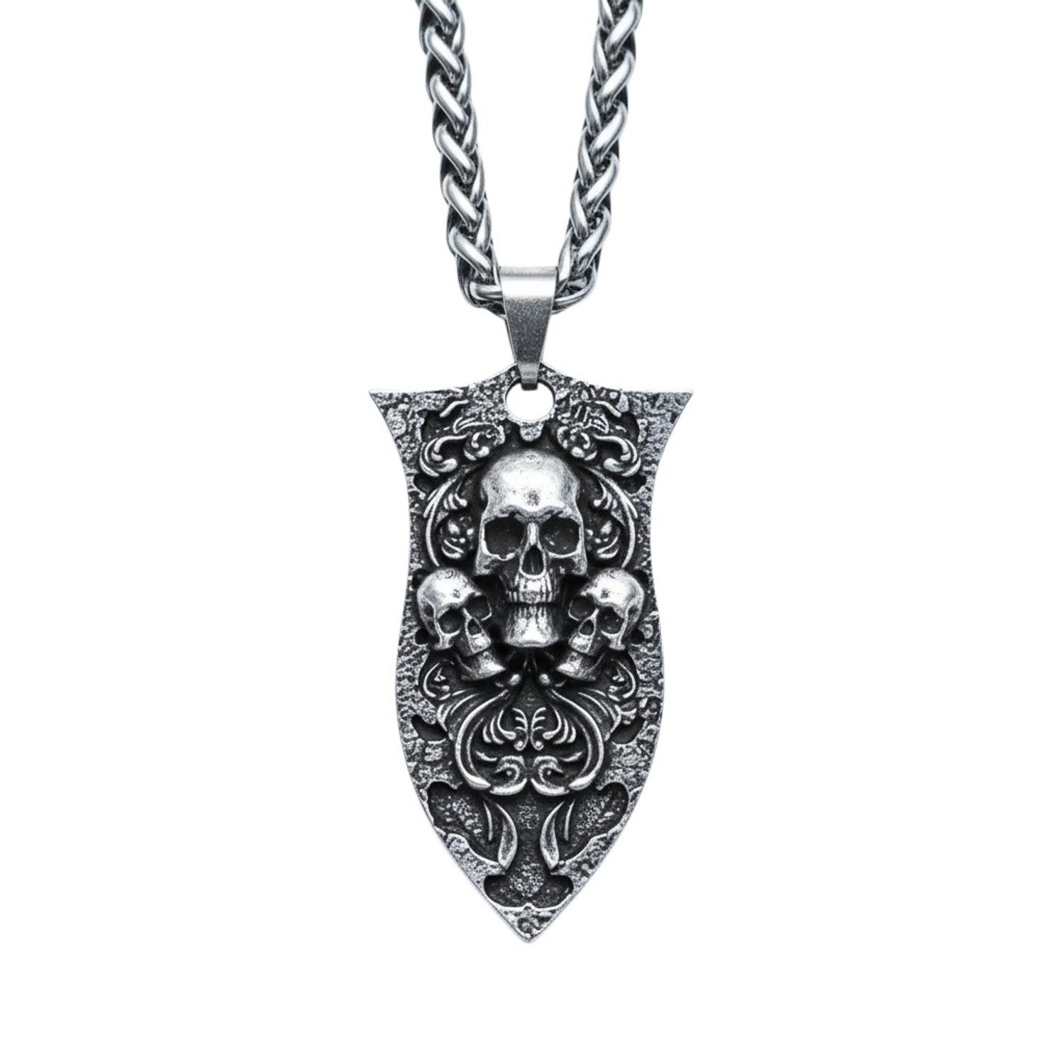 KARMA Kette mit Anhänger Halskette mit Totenkopf Anhänger Silber Herren 60 cm (Totenkopfkette, modern Geschenk für Ihn), Herrenschmuck Männer Herrenhalskette