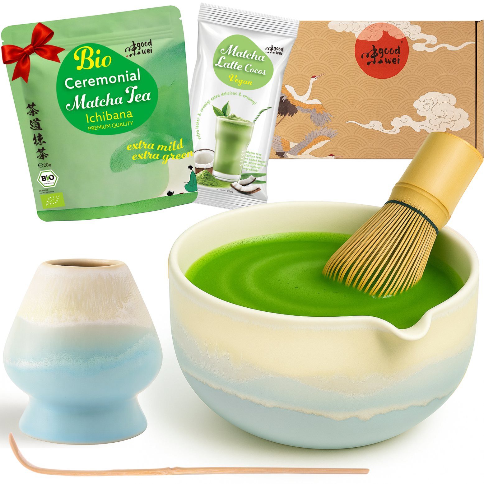 Goodwei Tee Matcha Latte Set "Fuji Blue" mit 20g Ceremonial Matcha & Cocos Latte