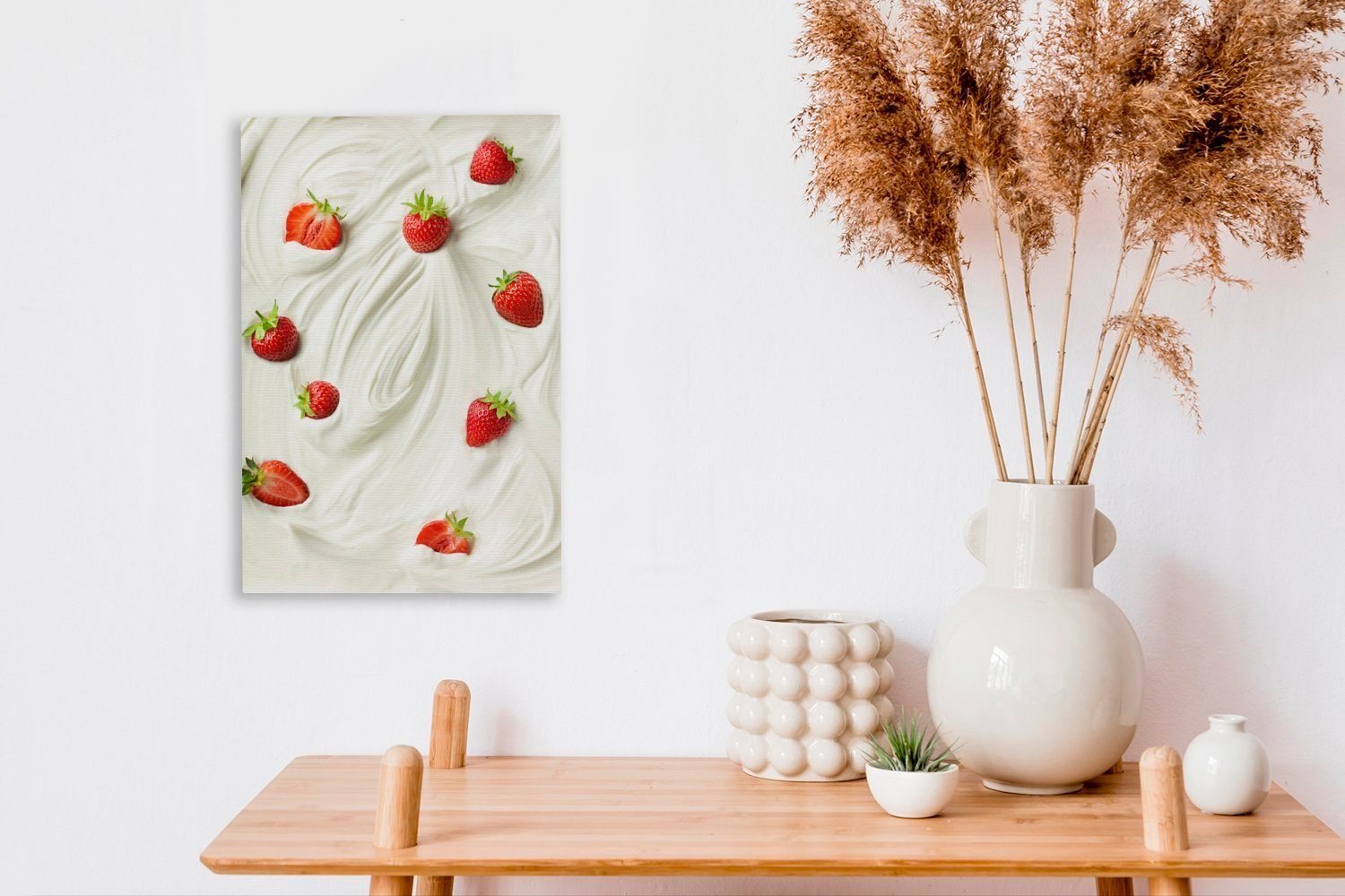 (1 St), fertig Joghurt inkl. Erdbeere Rot, - - OneMillionCanvasses® Leinwandbild cm Leinwandbild 20x30 Gemälde, bespannt Zackenaufhänger,