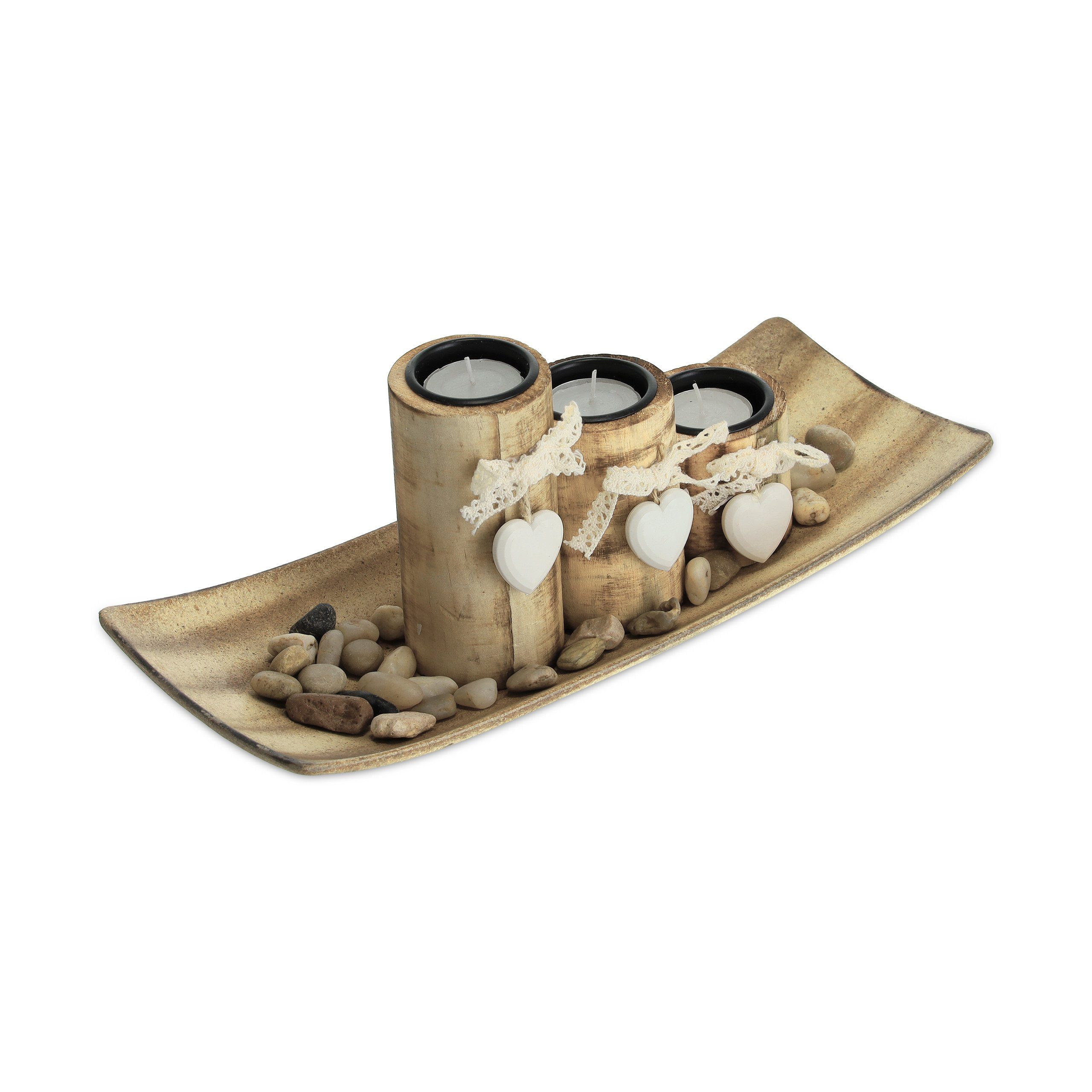 relaxdays Teelichthalter mit Tablett 3 Herz günstig online kaufen