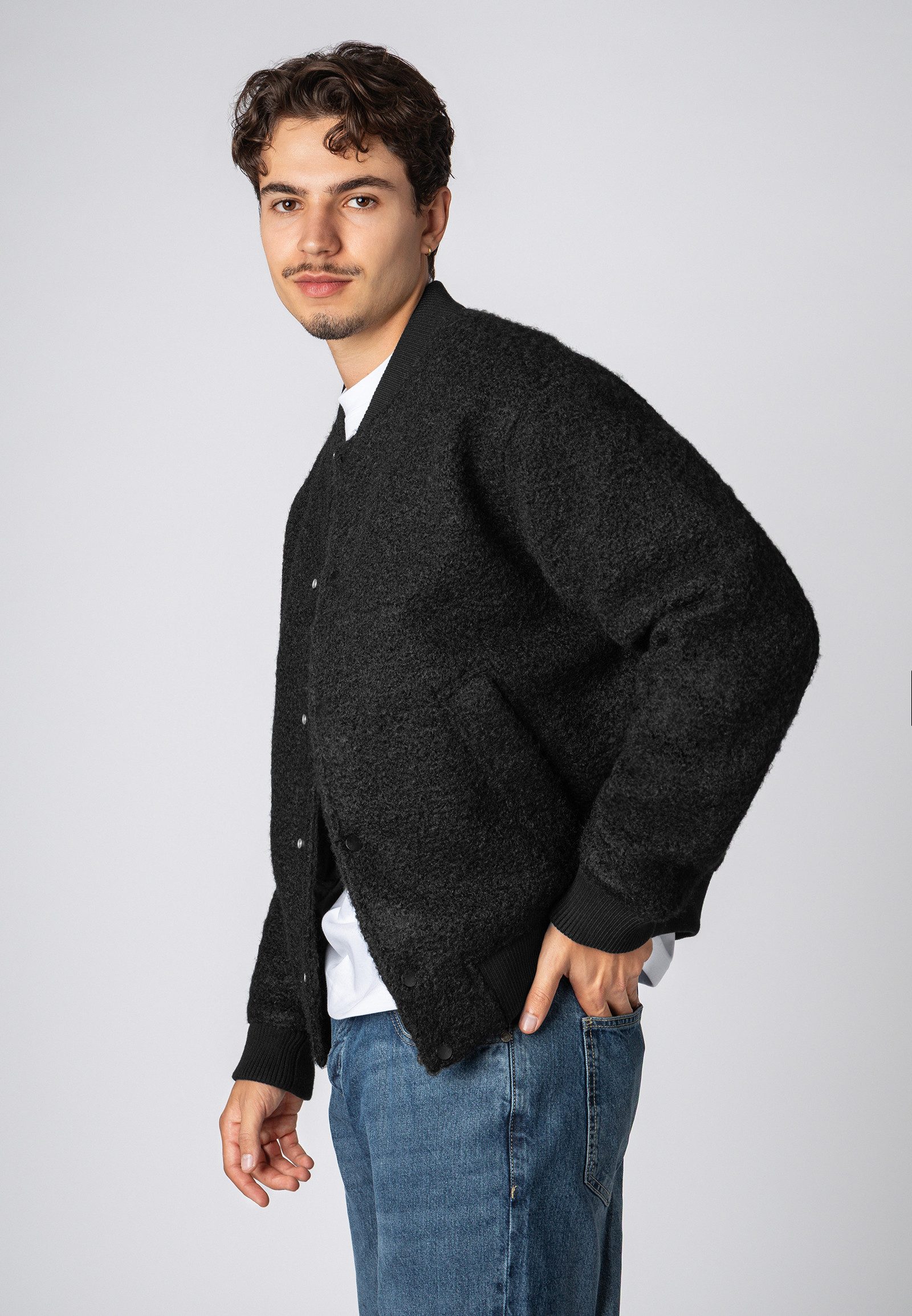 SUBLEVEL Winterjacke Herren Freizeitjacke in Wolloptik Übergangsjacke, Wolloptik, breite Leistentaschen