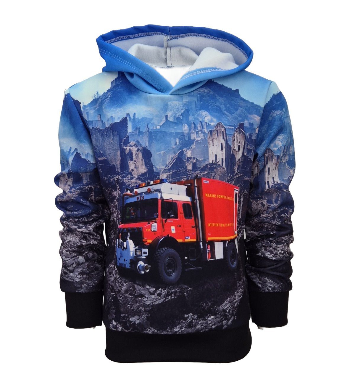 Fashion Boy Kapuzensweatshirt Sweatshirt Langarm-Shirt mit Feuerwehr Druck JSf