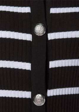 LASCANA Shirtjacke aus weicher Rippware mit Streifenmuster, Strickjacke aus Baumwolle