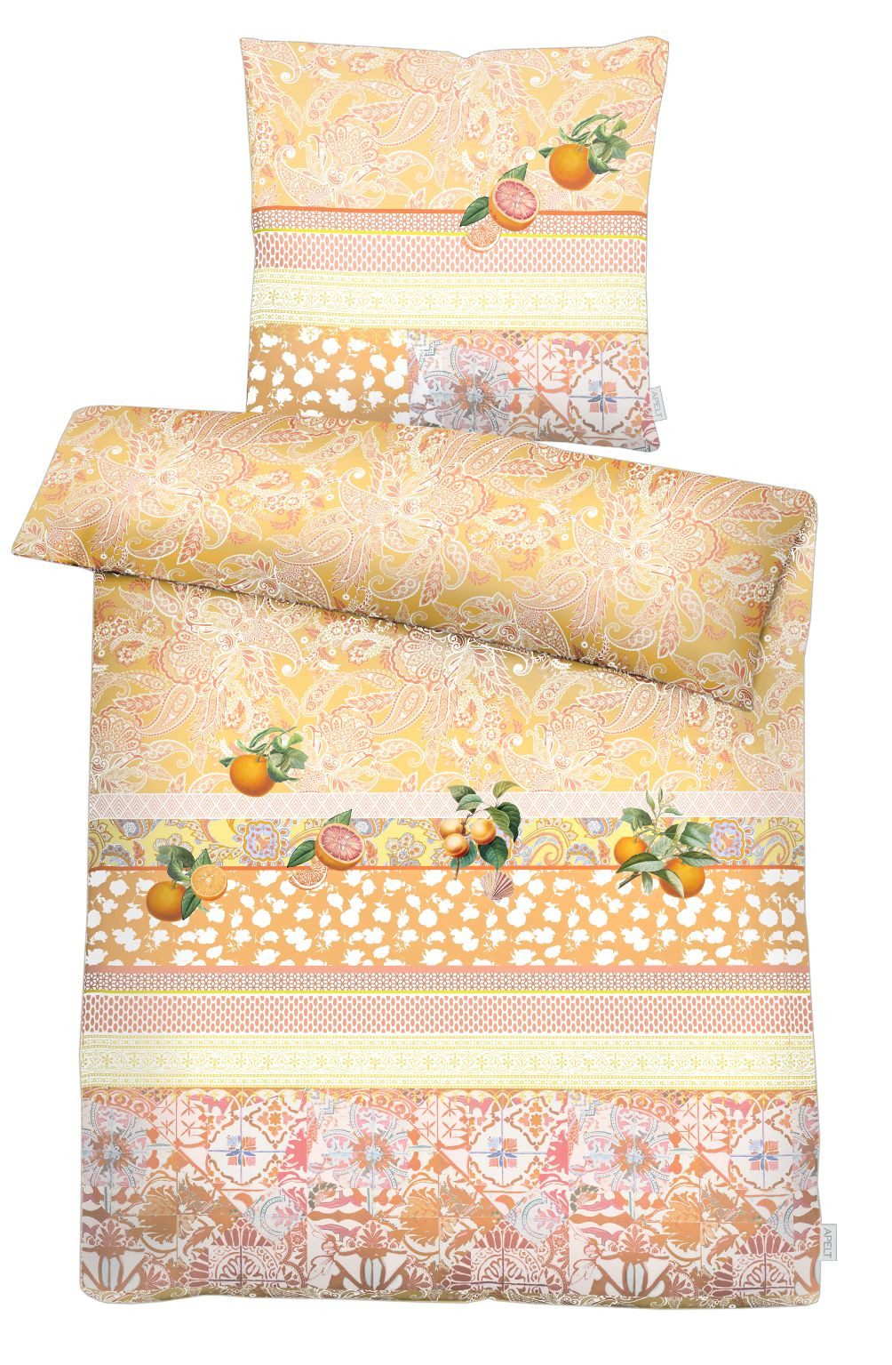 APELT Bettwäsche Aurora Gots, Satin (Bio-Baumwolle), Paisley Design mit Streifen und Orangen