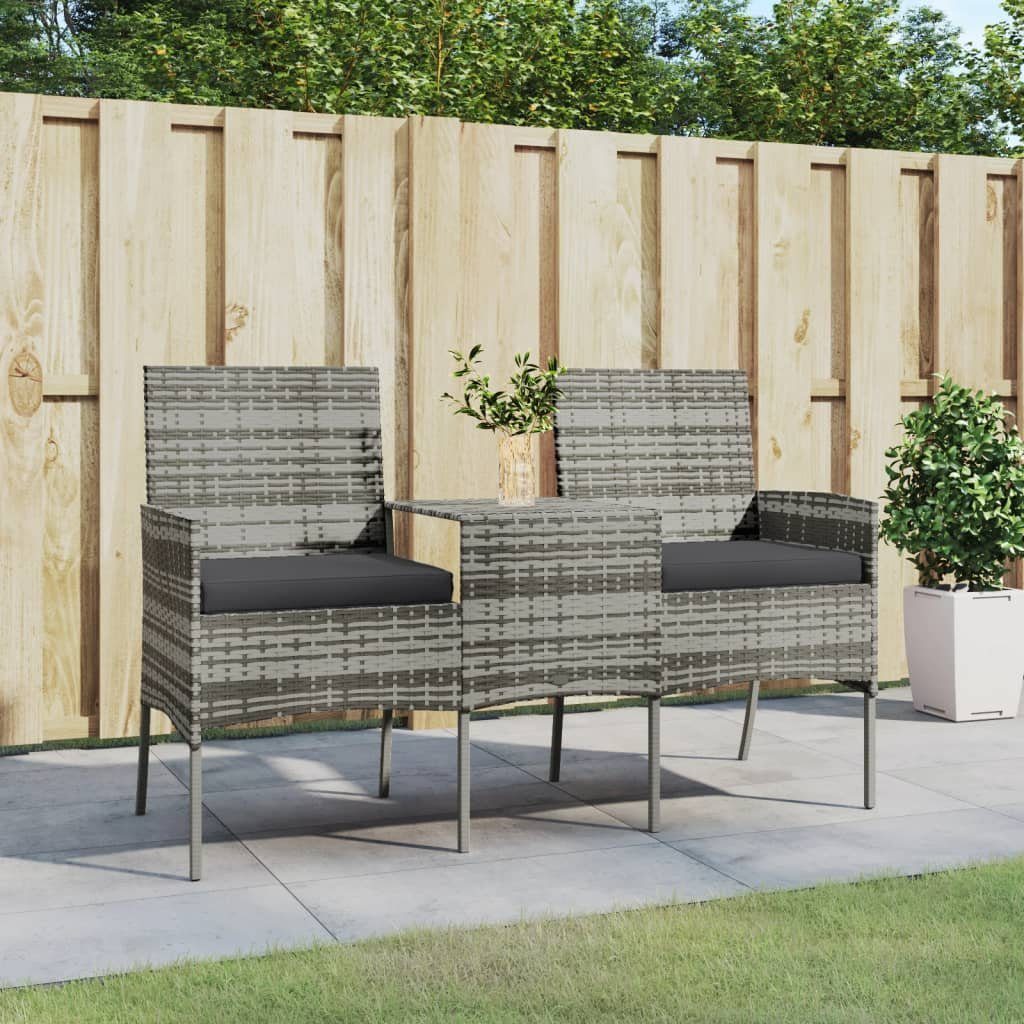 vidaXL Loungesofa 2-Sitzer-Gartensofa mit Teetisch Poly Rattan Anthrazit, 1 Teile