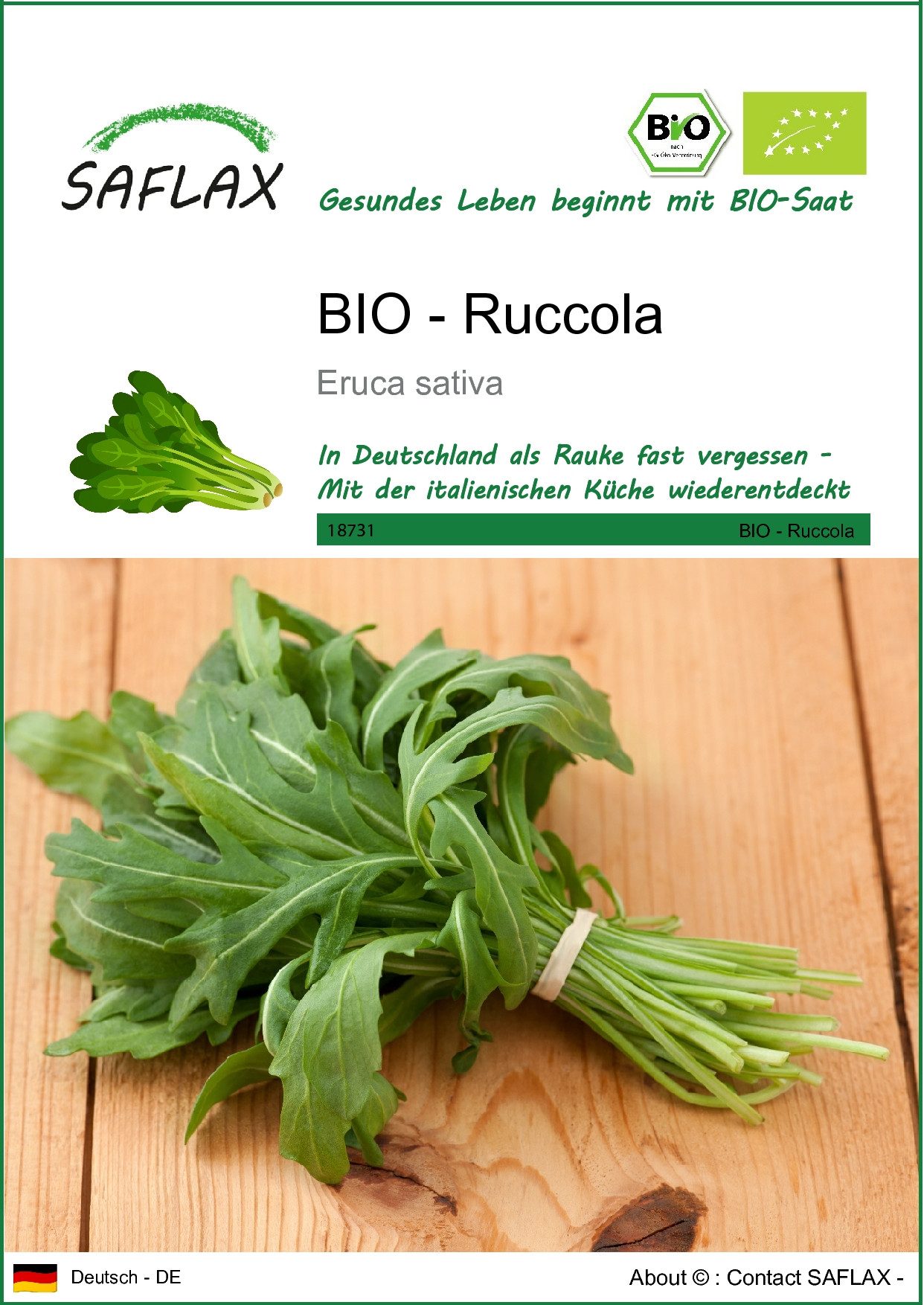 Gemüsesamen SAFLAX - Samen - BIO - Ruccola