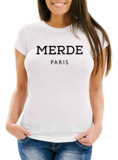 MoonWorks Print-Shirt Damen T-Shirt Merde Paris Slim Fit Moonworks® mit Print