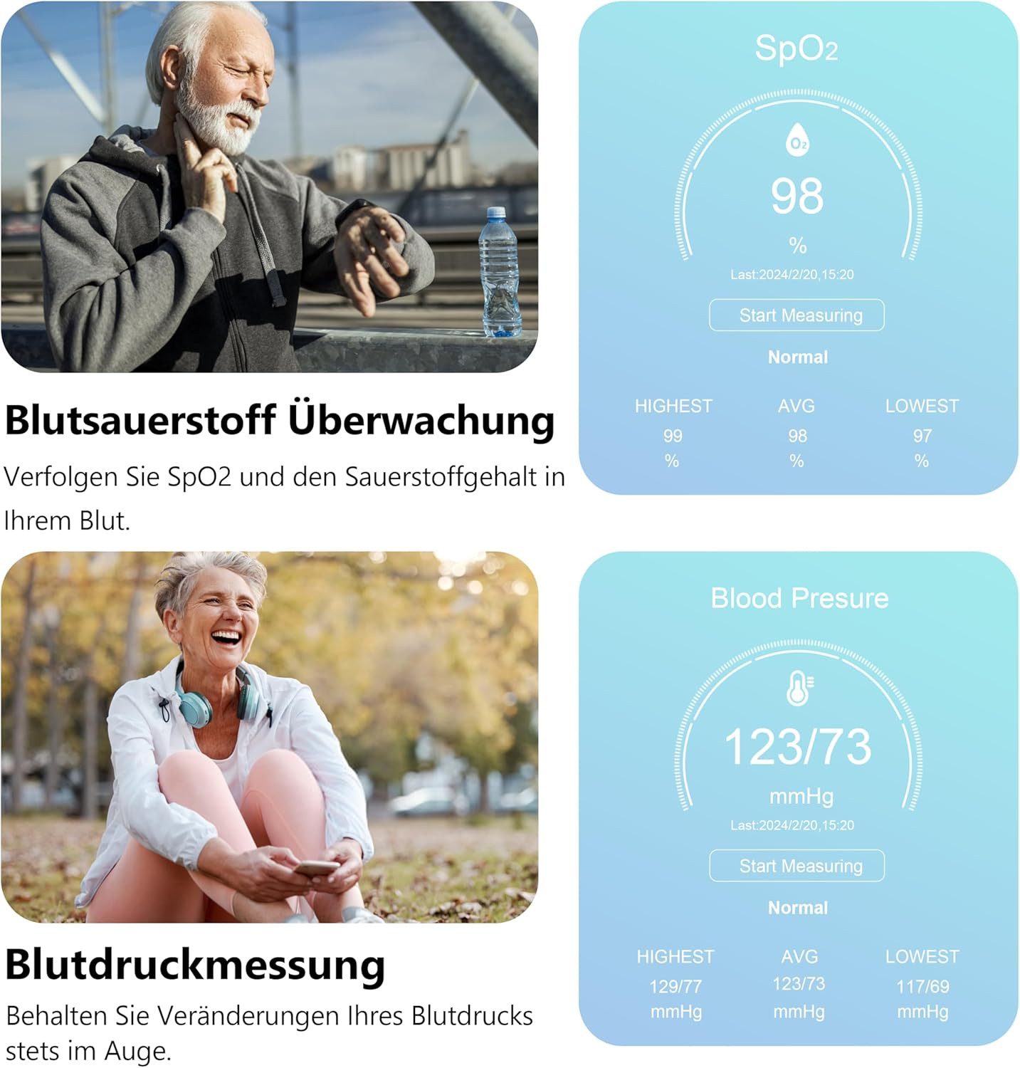 Zevelora Damen's und Herren's Fitness-Tracker Telefonfunktion Smartwatch (5,08 cm/2 Zoll, Android/iOS), mit austauschbarem weichem Silikonarmband, mit Sprachass – Bild 5 von 5