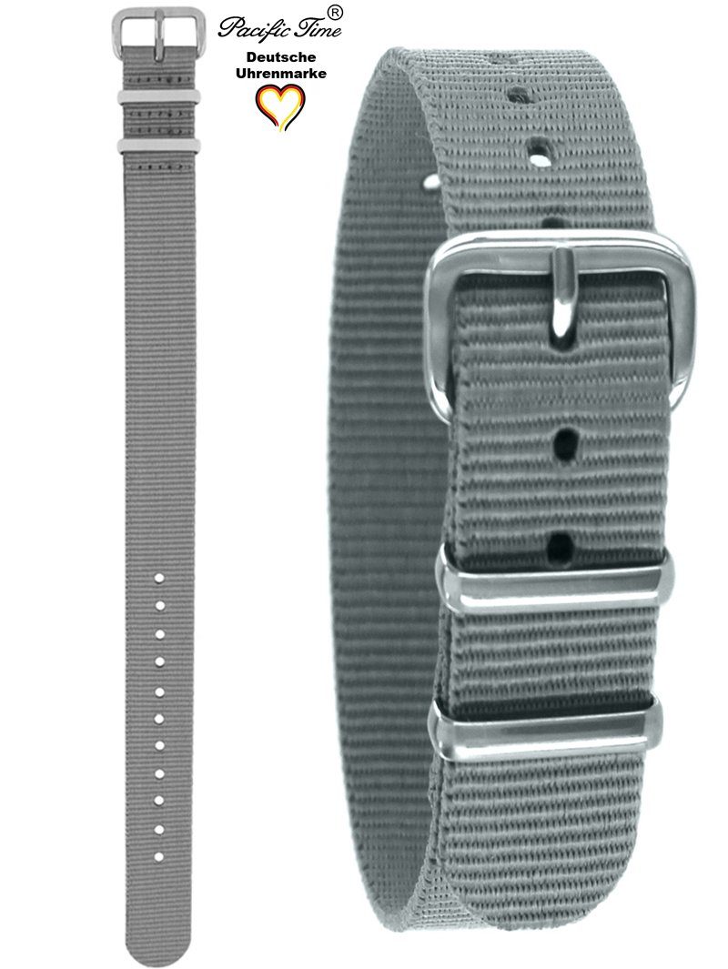 Pacific Time Uhrenarmband Wechselarmband Textil Nylon grau 16mm, Versand Gratis