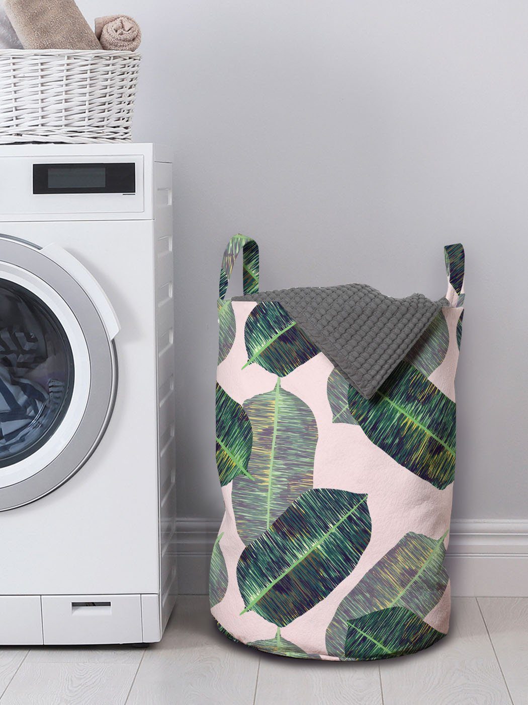 Griffen Blätter- Motiv Wäschesäckchen Waschsalons, Wäschekorb Blätter Kordelzugverschluss Abakuhaus für Schraffierte mit Stil