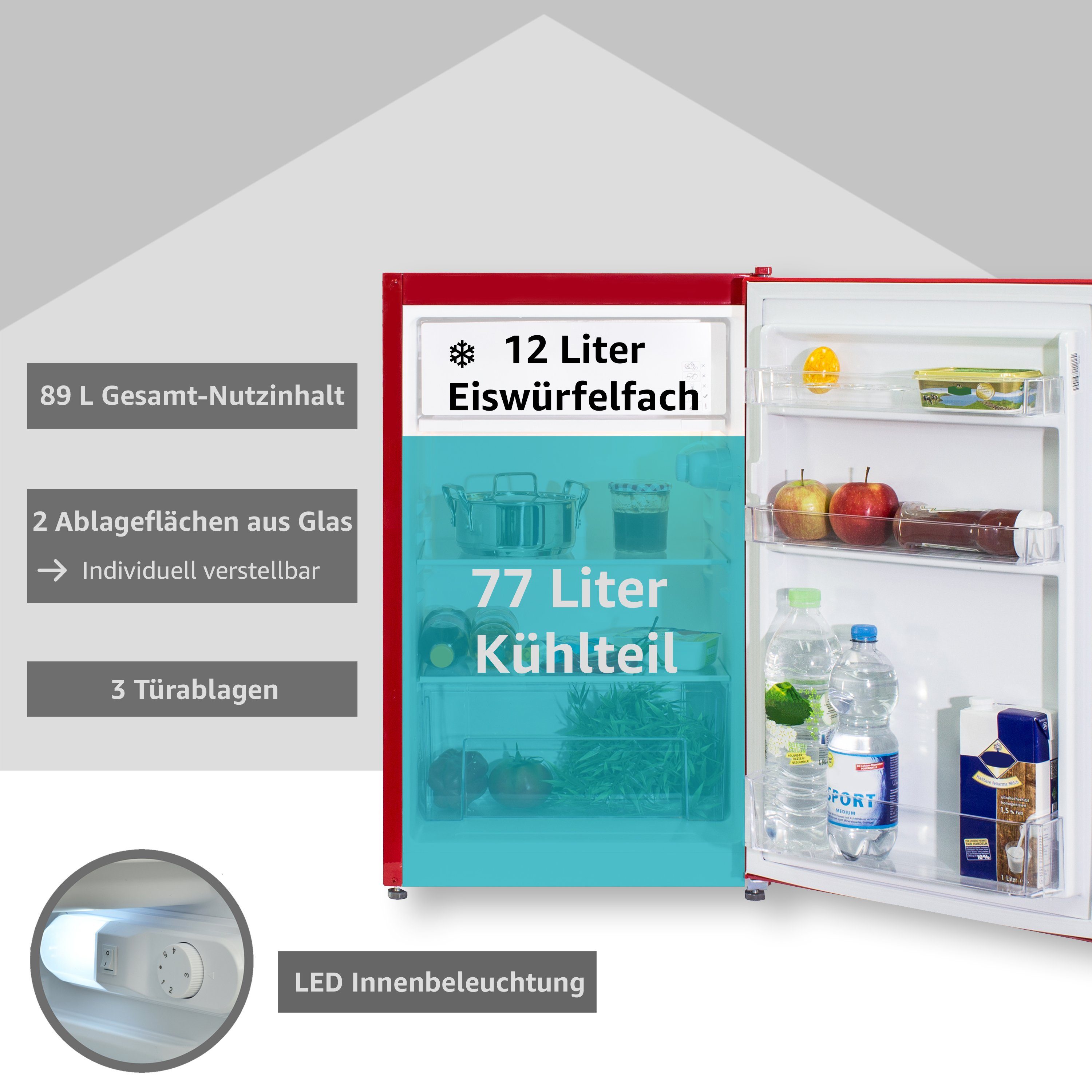 CF-33-101-R, Tischkühlschrank 48 Kühlschrank 89 breit, Telefunken cm mit hoch, Gesamt-Nutzinhalt 82.1 Eiswürfelfach, cm L