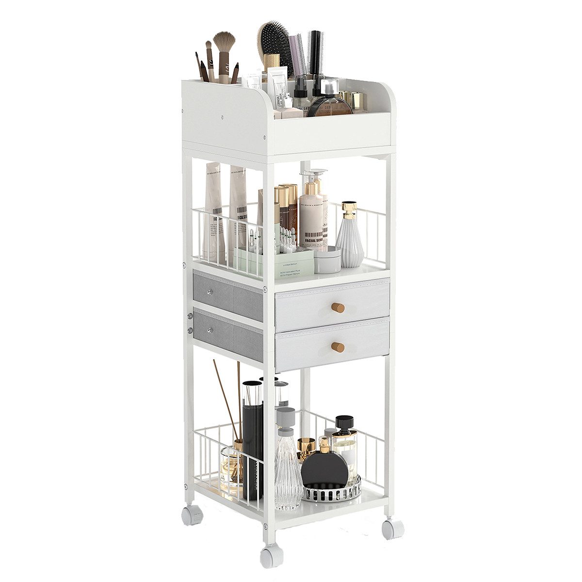 COSTWAY Beistellwagen, Rollcontainer mit Schubladen & Ablagen, Weiß 30x30x9 günstig online kaufen