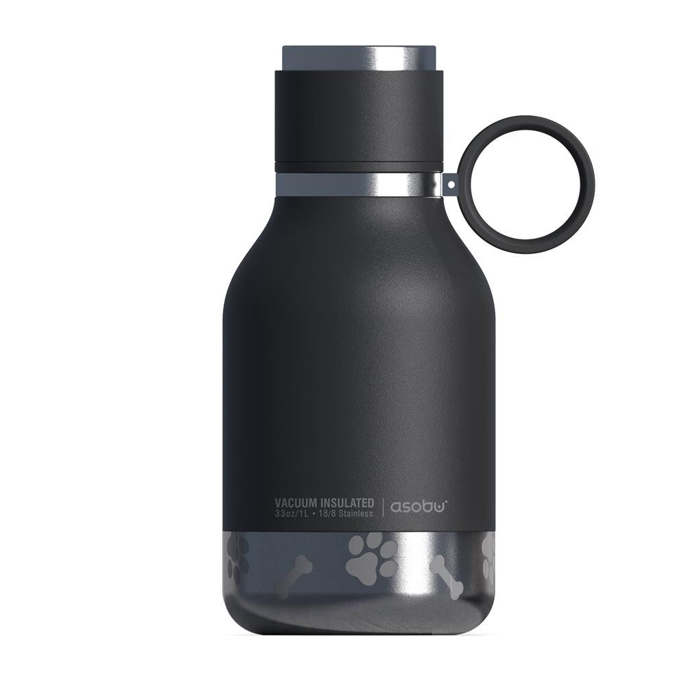 ASOBU Trinkflasche Dog Bowl Edelstahlflasche mit Hundenapf Schwarz, 1 Liter