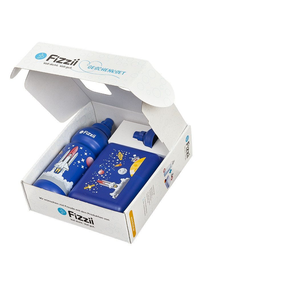 Fizzii Trinkflasche Geschenkset Flasche, Deckel & Brotbox, in toller Geschenkbox