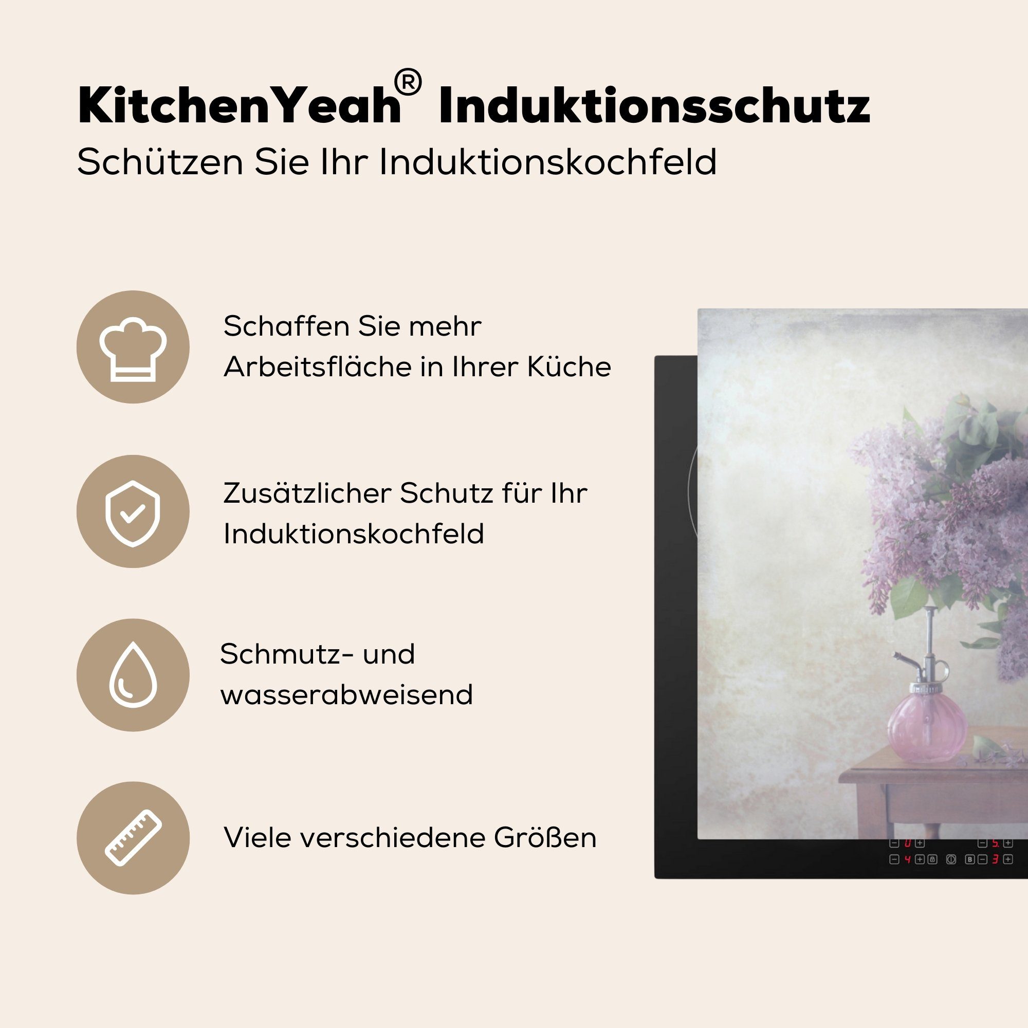 Tisch MuchoWow Schutz - - Stilleben, Vinyl, für Induktionskochfeld 71x52 (1 Ceranfeldabdeckung tlg), die Herdblende-/Abdeckplatte cm, Blumen küche,