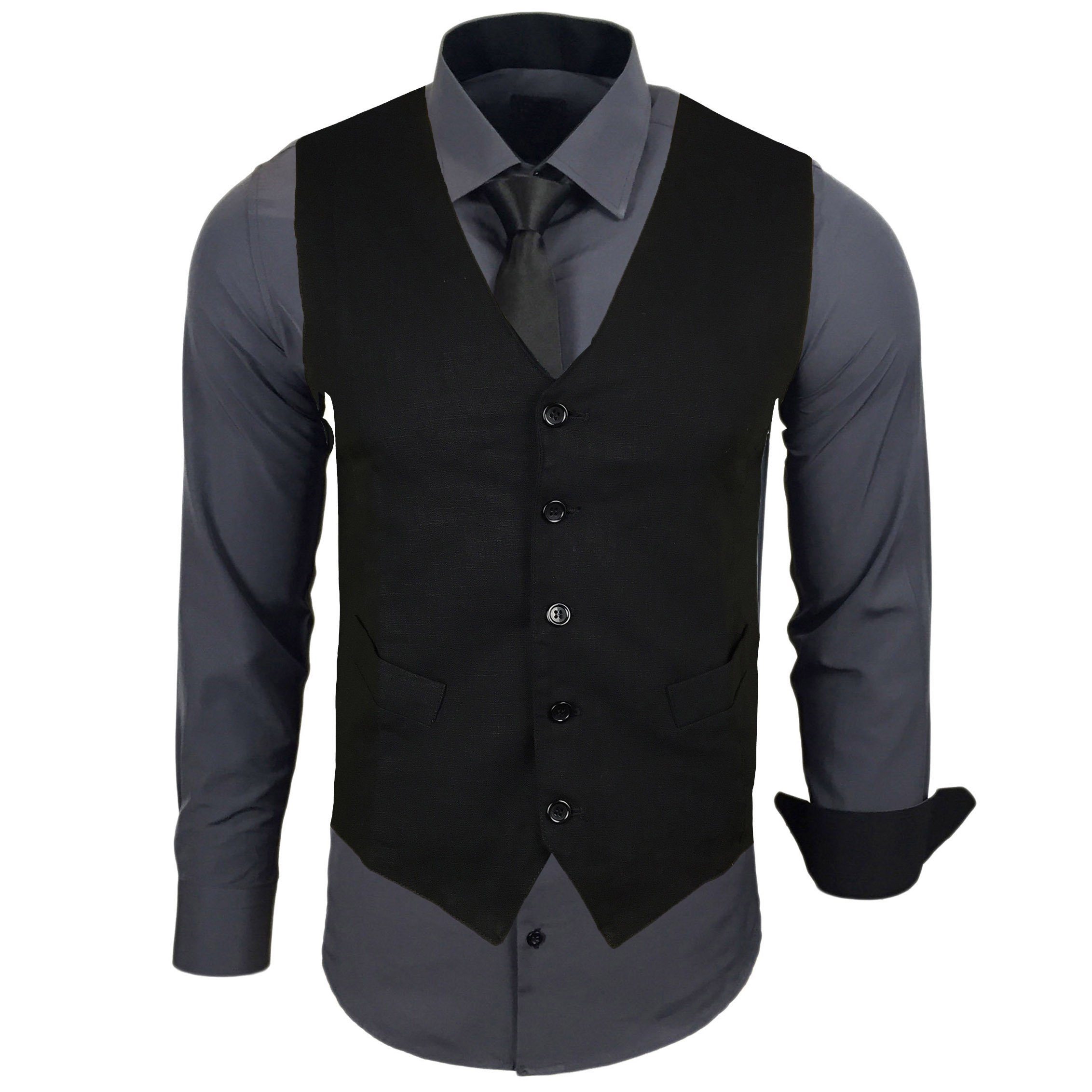 Baxboy Langarmhemd Baxboy Langarmhemd Herren-Hemd Slim-Fit Hemd + Weste + Krawatte SET