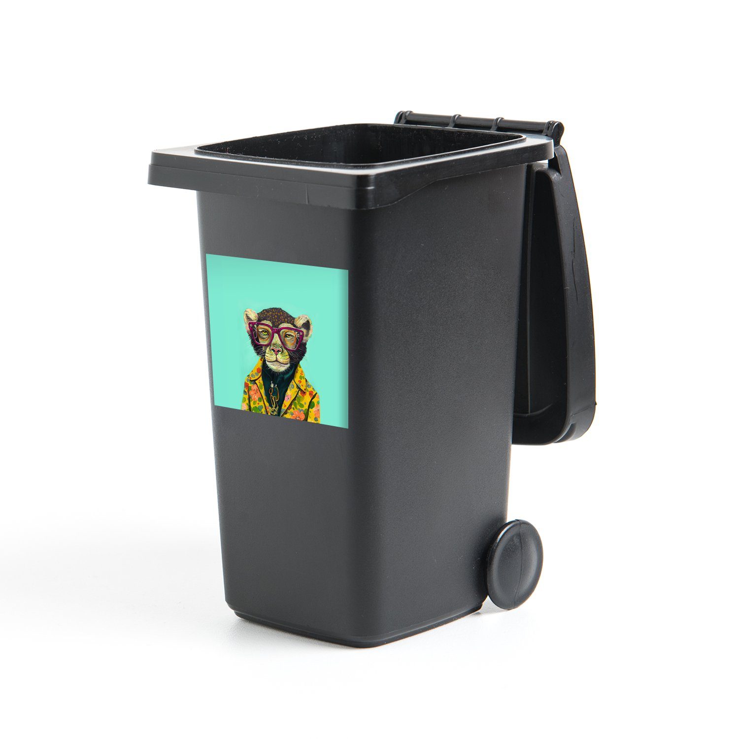 MuchoWow Wandsticker Design - Rosa - Brille - Affe - Tiere (1 St), Mülleimer-aufkleber, Mülltonne, Sticker, Container, Abfalbehälter