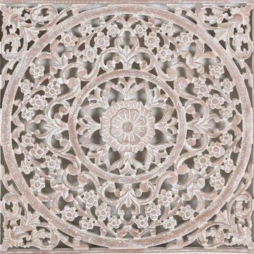 Casa Moro Wanddekoobjekt Indisches Holz Mandala Hira 55x55 in Shabby Weiß Braun (handgeschnitzte Wand-Dekoration, Wandpaneele zum Hängen & Stellen), Ramadan Deko Wandbild Holz groß MD2120