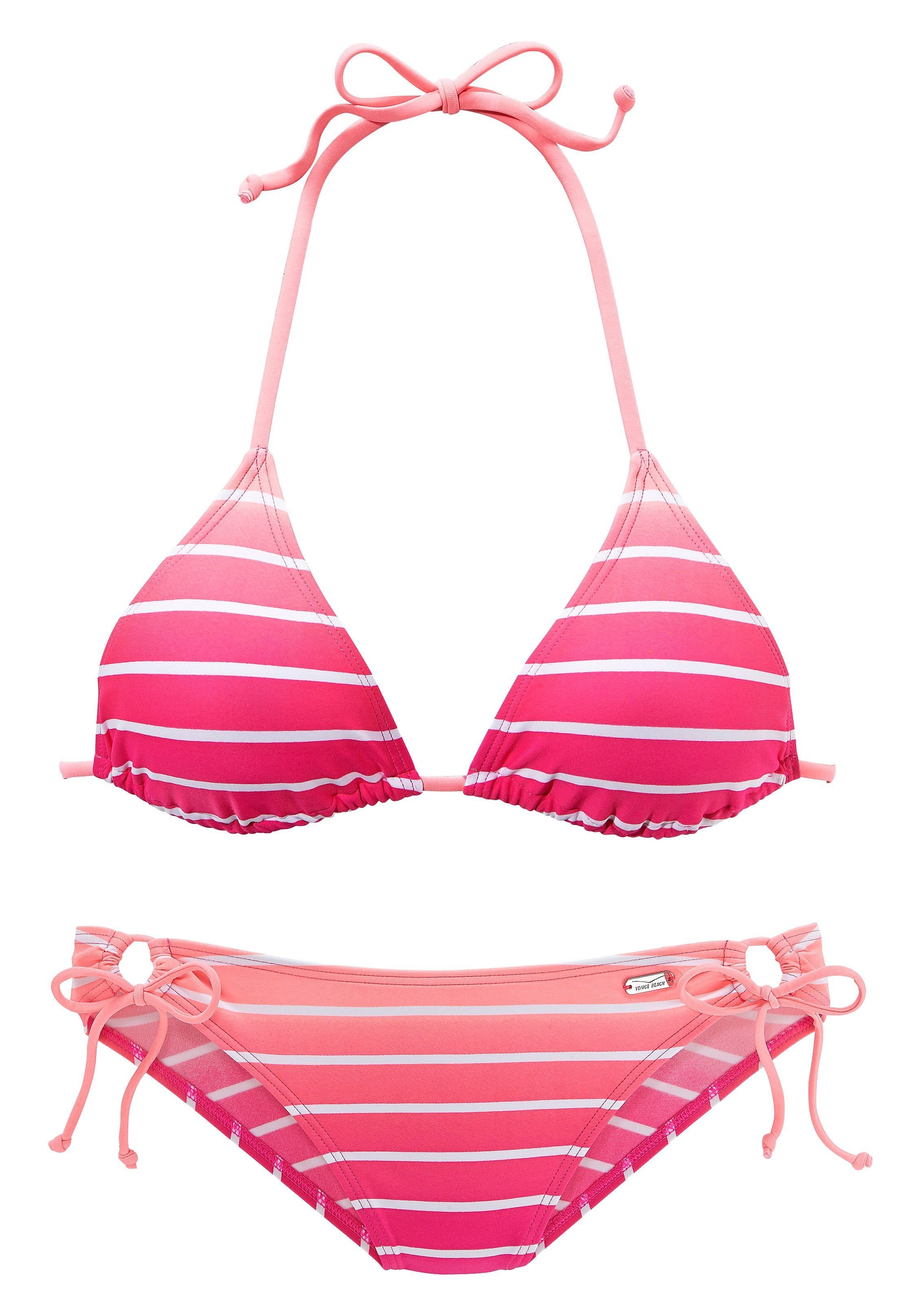 Venice Beach Triangel-Bikini in Neonfarben pink-gestreift