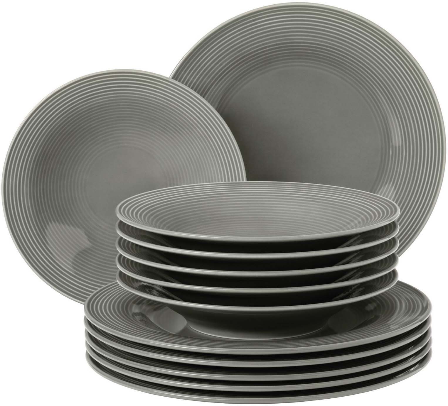 Seltmann Weiden Tafelservice Teller Set, Geschirr-Set Beat (12-tlg), 6 Personen, Porzellan, mit Rillendekor, 12 Teile, für 6 Personen