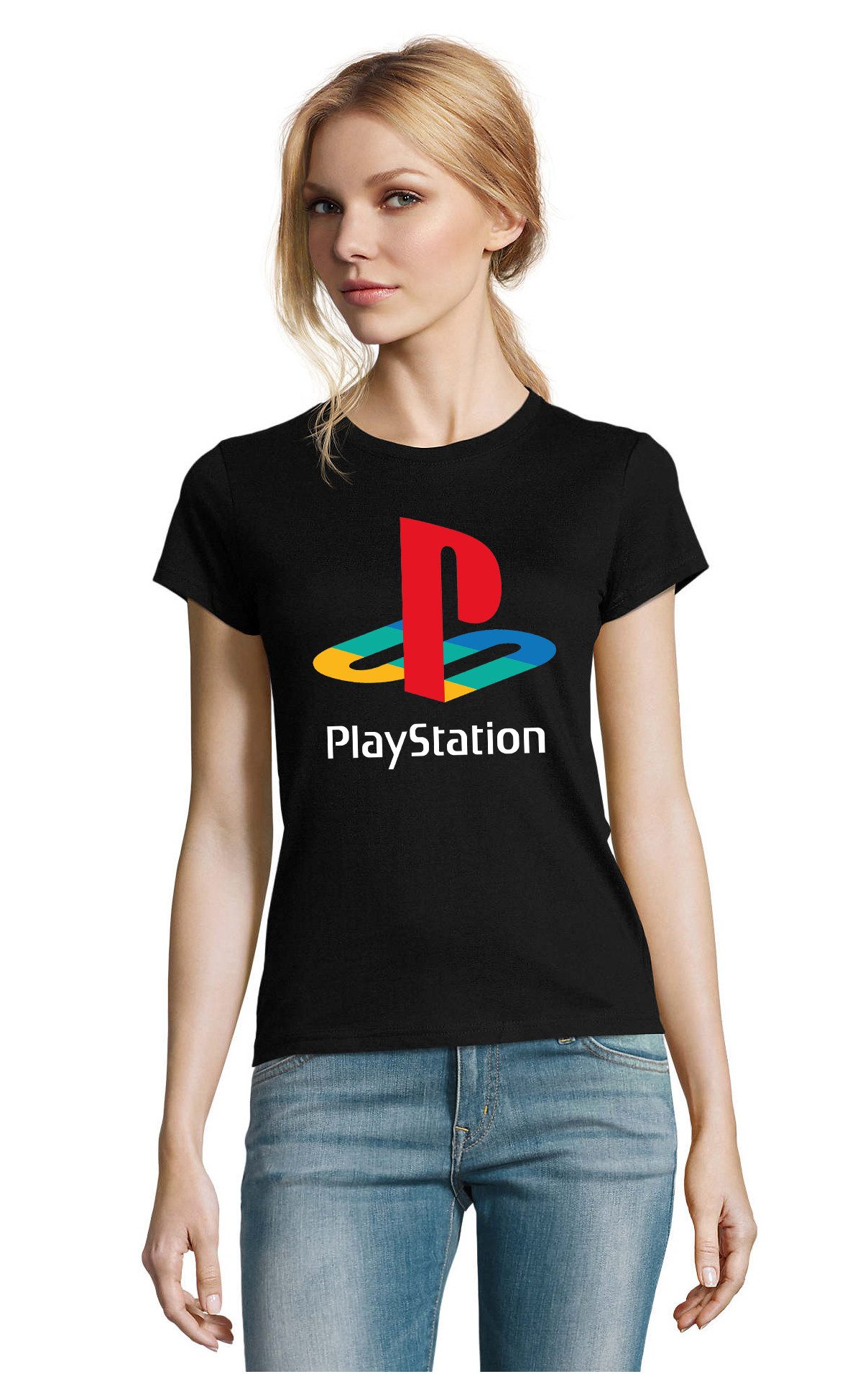 Blondie & Brownie T-Shirt PlayStation Damen T-Shirt Retro Gaming Logo Print Rundhals (Einzelstück, Einzelartikel) PlayStation_D_Tee Retro Gaming Damenprint