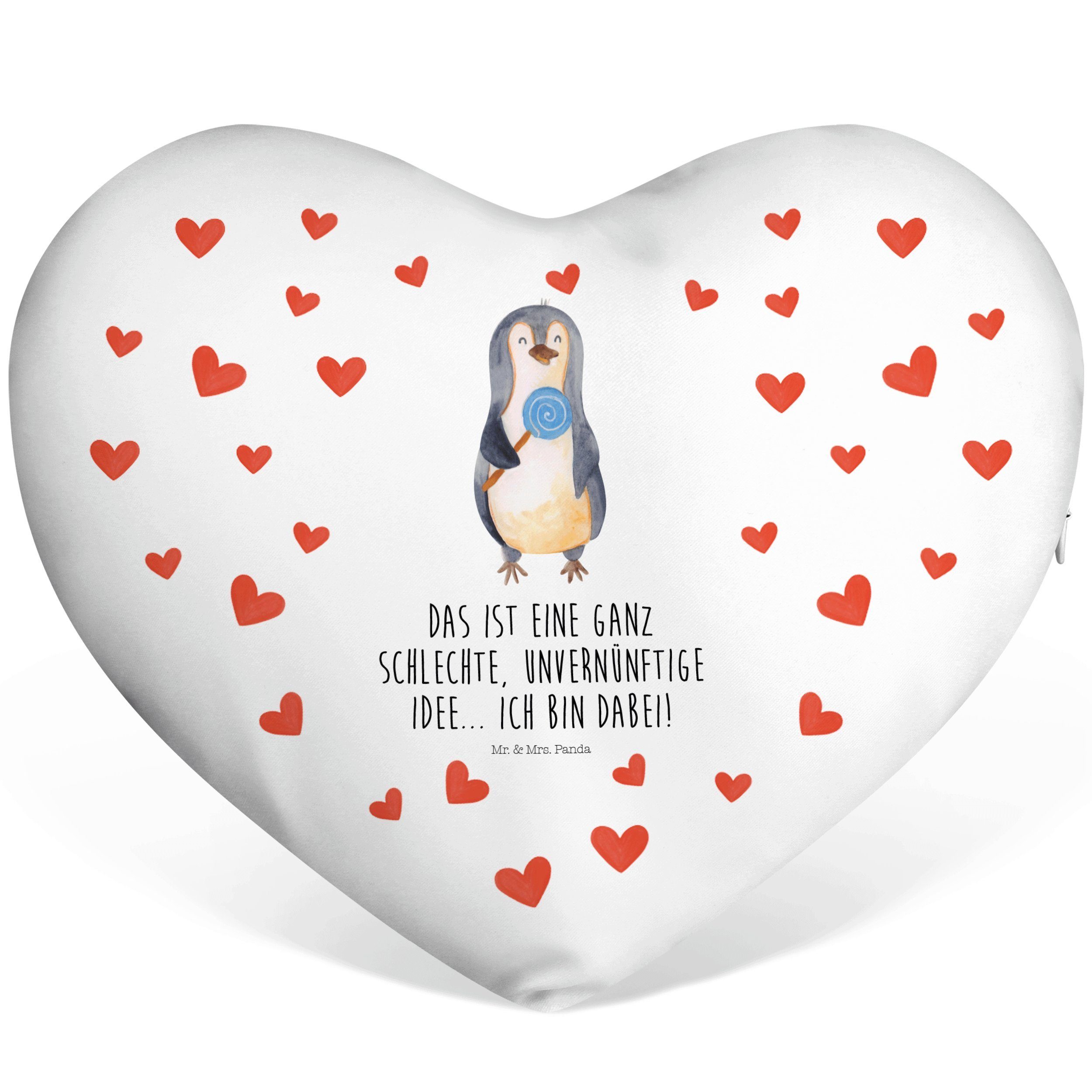 Mr. & Mrs. Panda Dekokissen Pinguin Lolli - Weiß - Geschenk, Kissen, Pinguine, Herz, Herzkissen