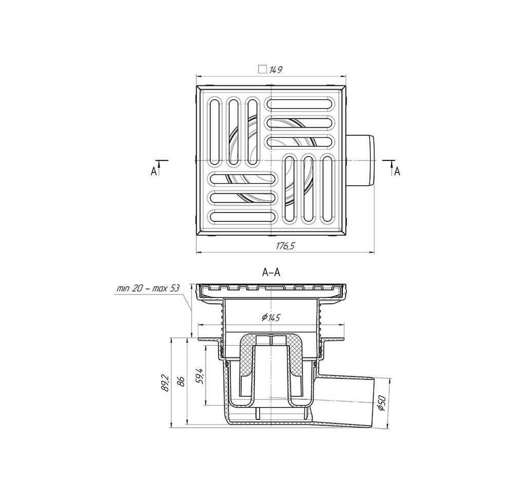 Thumbnail - Belvit Bodenablauf BV-AB1011, 1-tlg., Belvit Bodenablauf Edelstahl Eck 150x150 mm höhenverstellbar