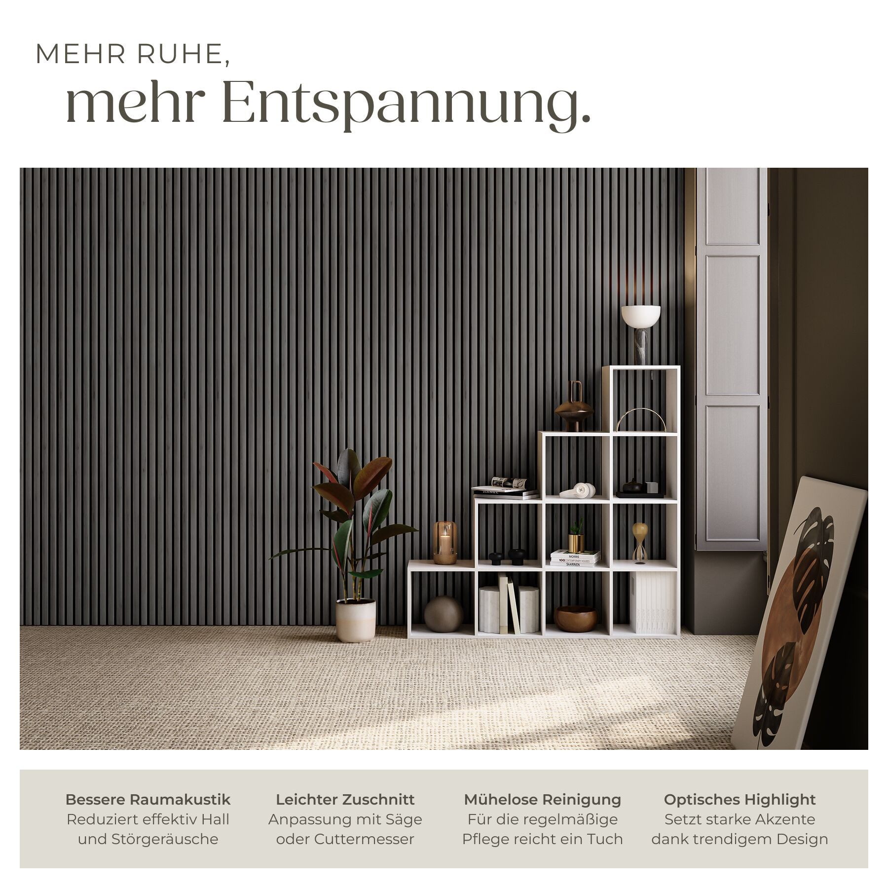 tectake Wandpaneel Akustikpaneele aus MDF und Echtholzfurnier - Eiche schwarz, BxL: 50x110 cm, 0.55000000000000004 qm, (Holzpaneele Sonic Wall II, 2-tlg., Größe flexibel anpassbar) schallabsorbierender Filz, einfache Montage mit Kleber oder Schrauben