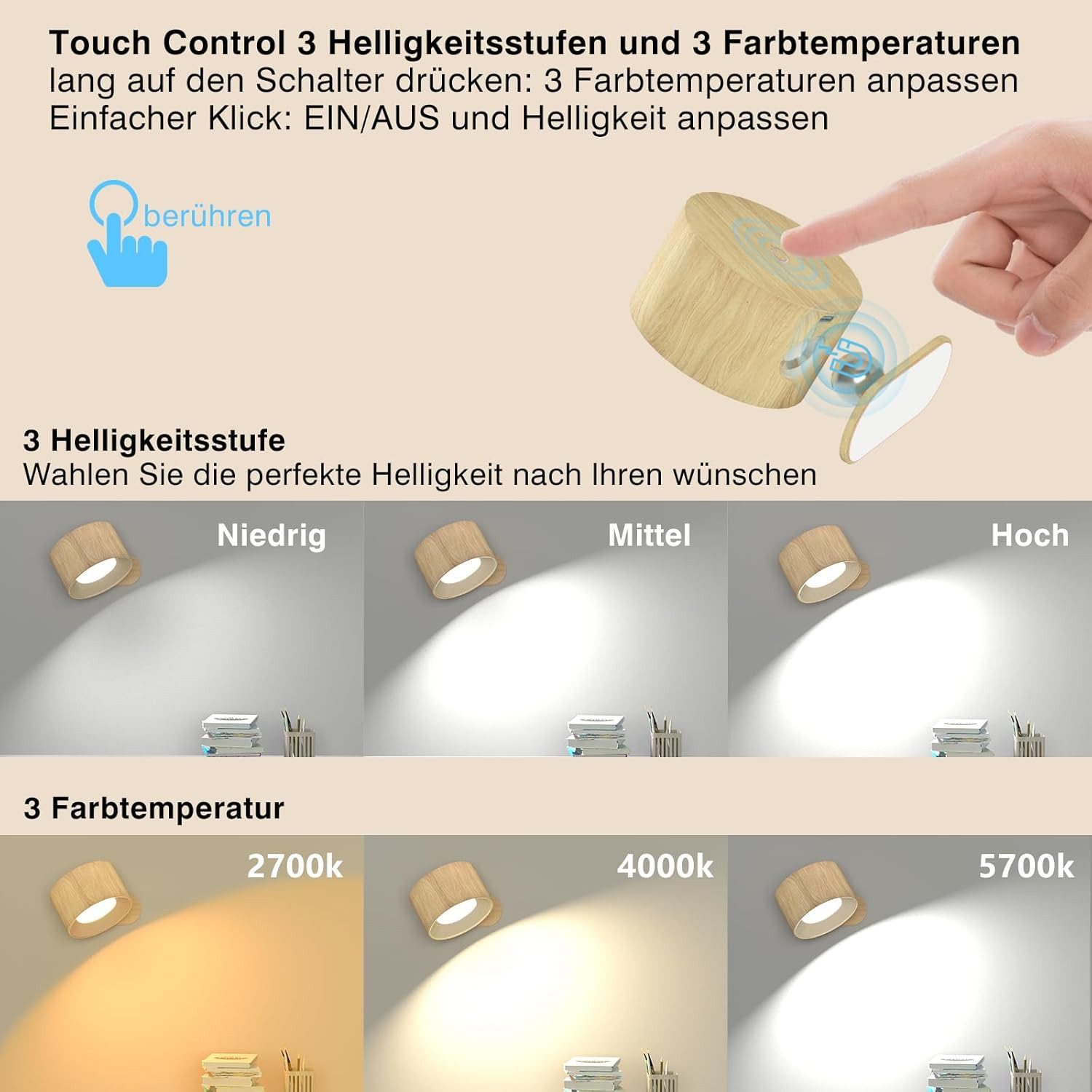 SinLaw LED Wandleuchte LED Wandleuchte Innen, Wandlampe mit Akku 1 Stück, 3 günstig online kaufen