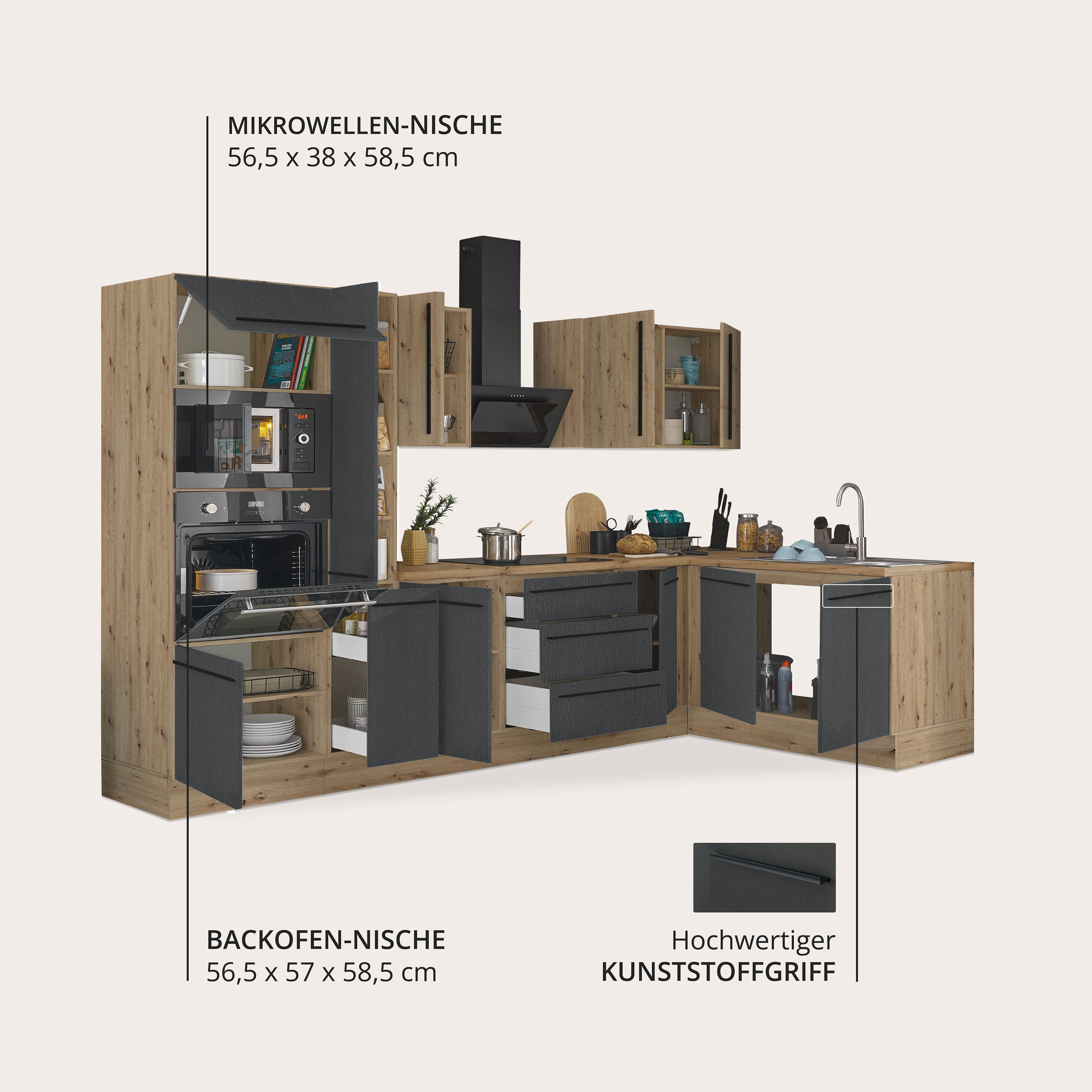 KOCHSTATION Winkelküche Florida, Stellbreite 300x165 cm, wahlweise mit E-Geräten, mit Softclose für Türen und Schubkästen