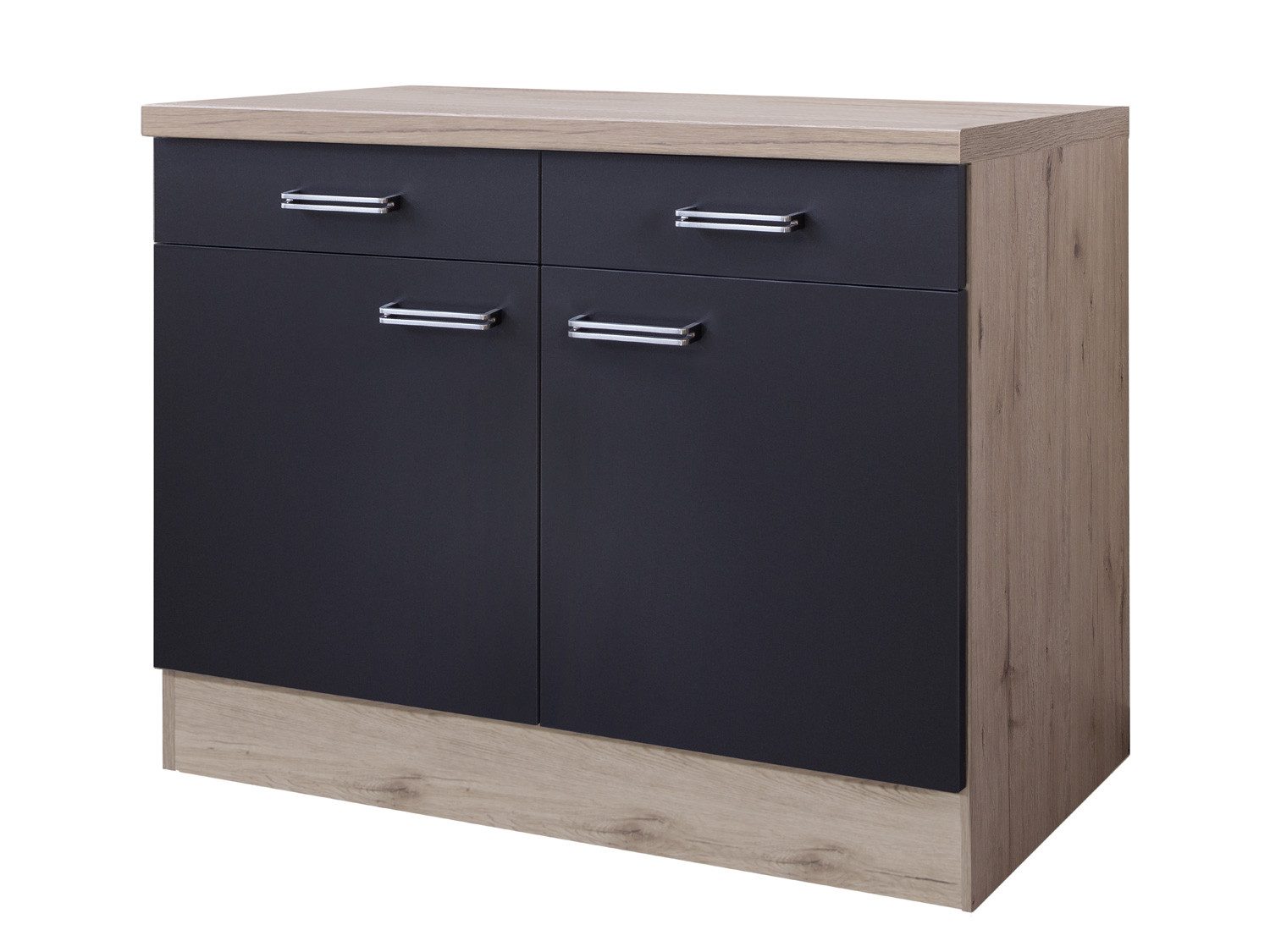 Flex-Well Unterschrank Küchenunterschrank - 100 cm breit - Anthrazit San Remo Eiche – Lino