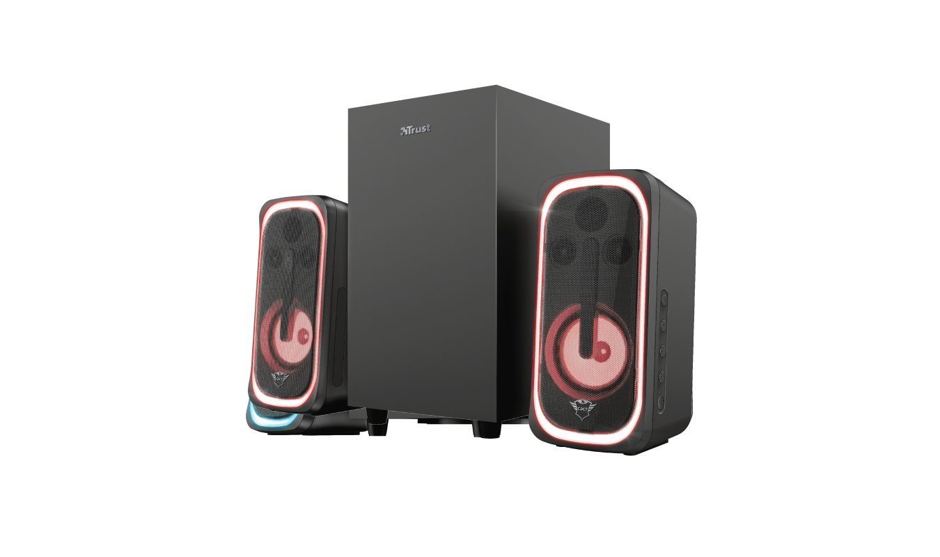 Trust GXT 635 Rumax PC-Lautsprecher 2.1 (Bluetooth, 40 W, Verkabelt & Kabellos, 2.1-Lautsprecherset, HDMI, Bluetooth, individuell steuerbare RGB-Beleuchtung)